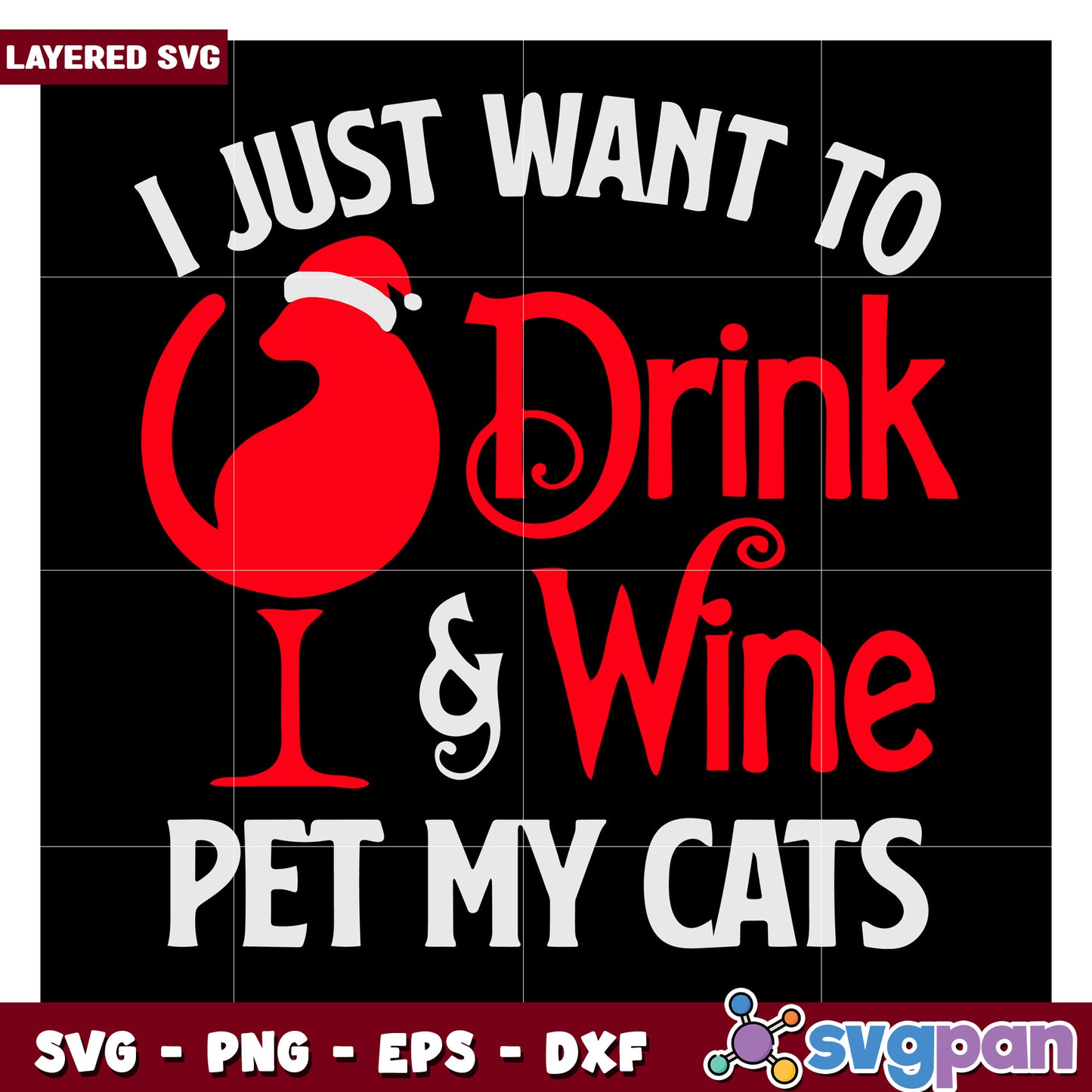 Drink Wine and Pet My Cats SVG Design for Cat Lovers, Fun Gift Ideen