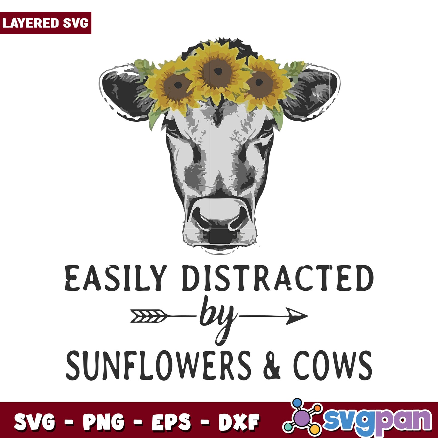 Easily Distracted by Sunflowers and Cows SVG Design, Perfect for Crafting and Home Decor