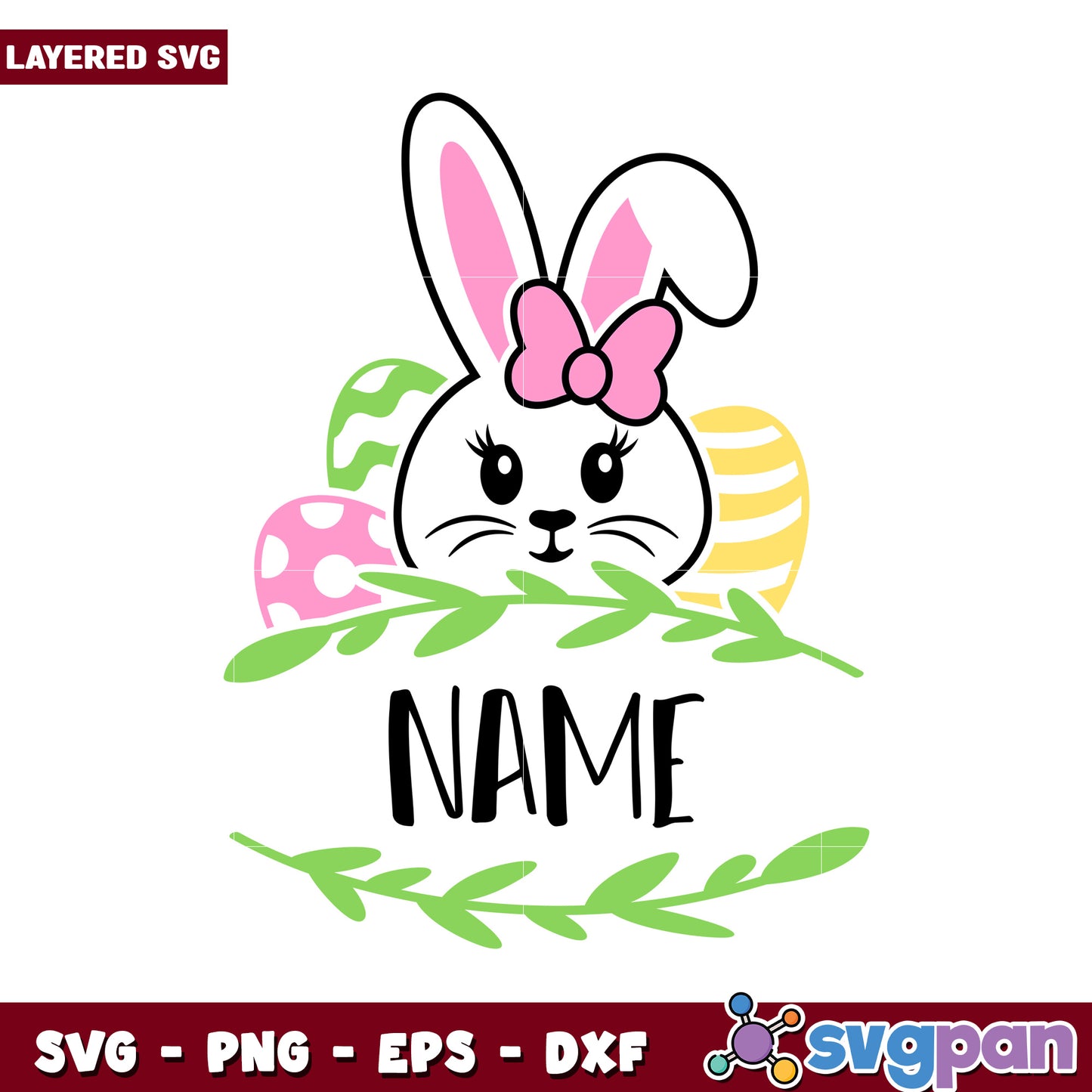 Easter Bunny SVG design with customizable name, perfect for crafts