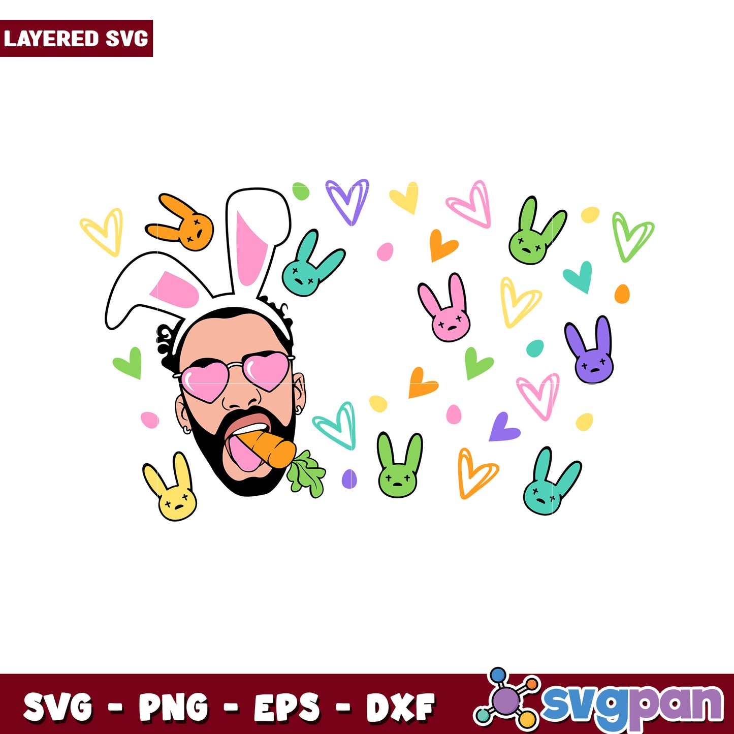 Easter Bunny Theme SVG Design, fun and colorful artwork for crafts