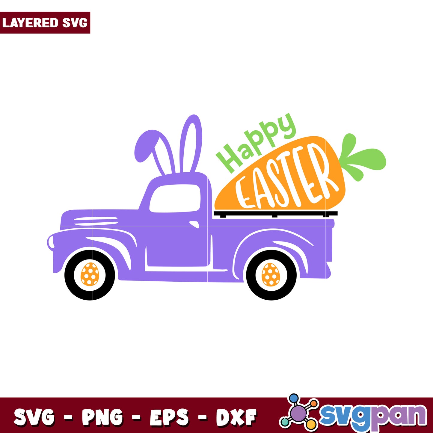 Easter Truck with Bunny Ears Graphic Design, Perfect for Spring Crafts