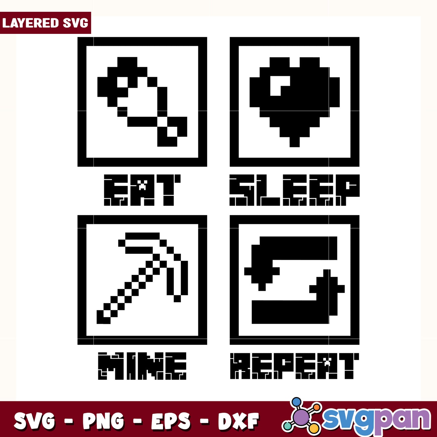Eat sleep mine repeat logo design svg, minecraft game svg, funny creeper svg
