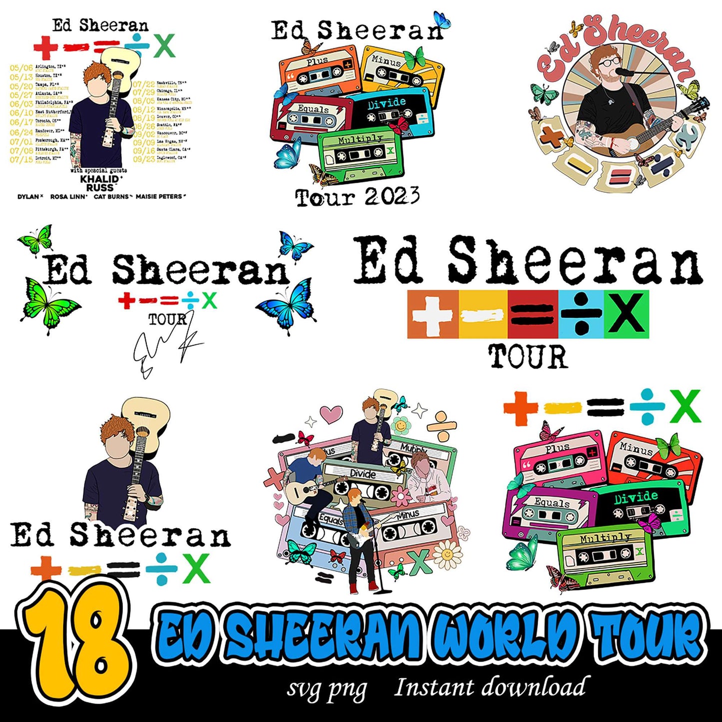 Ed Sheeran World Tour Bundle PNG Instant Download SVG Art