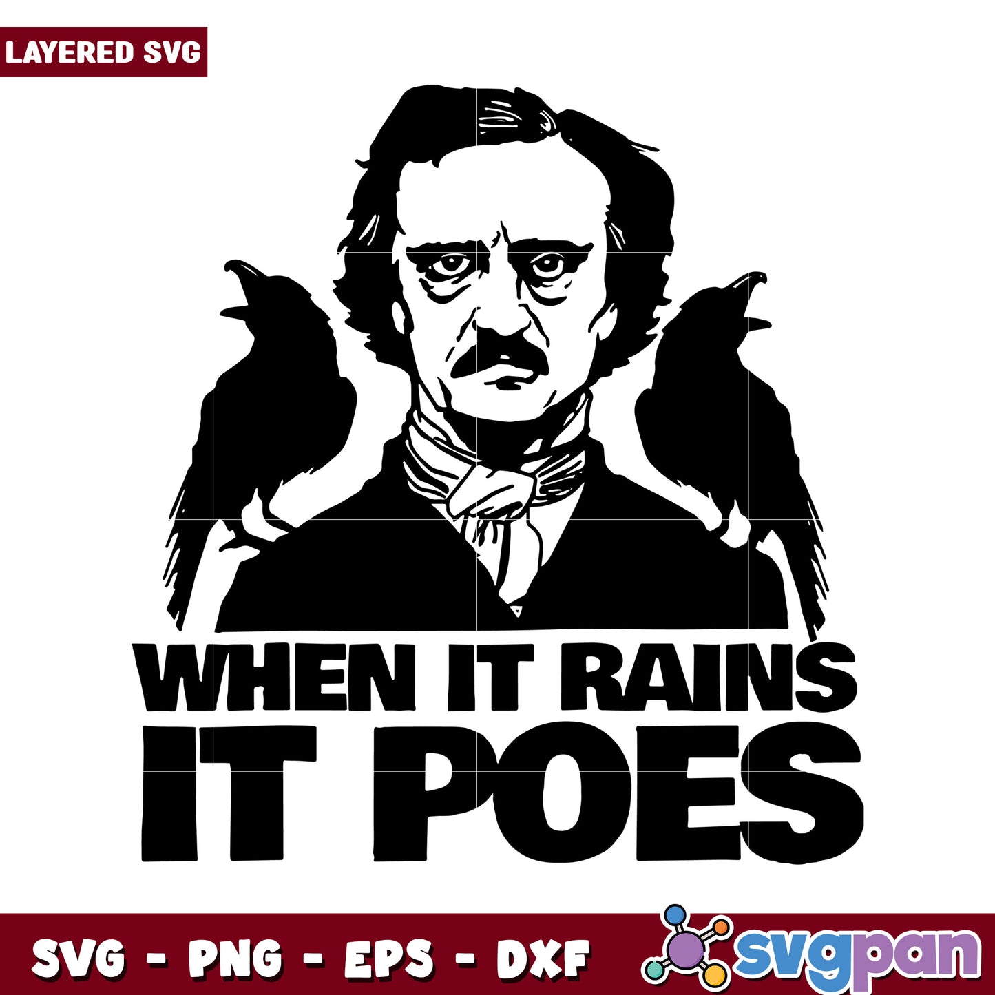 Edgar Allan Poe design perfect for creativity projects, layered SVG format available for easy use