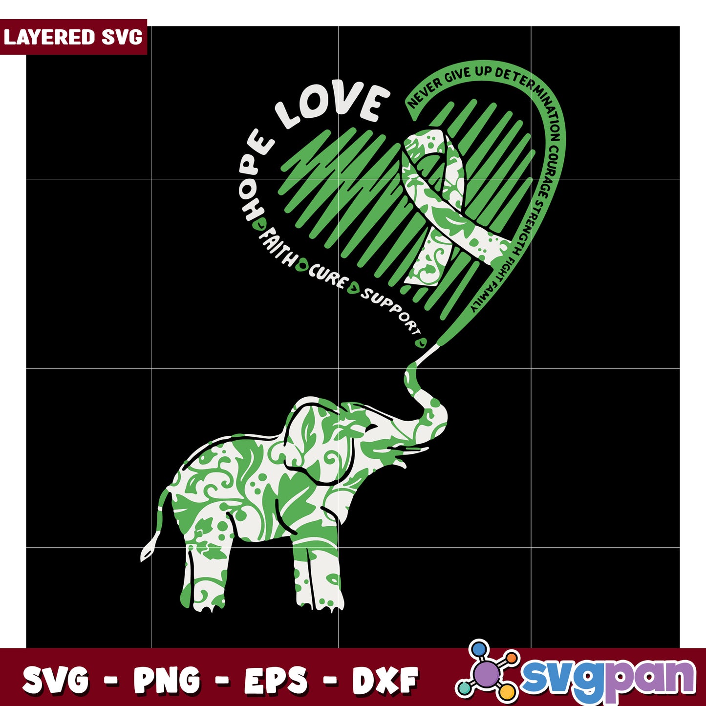 Elephant Hope Love SVG Design, Inspirational Art for Support and Faith