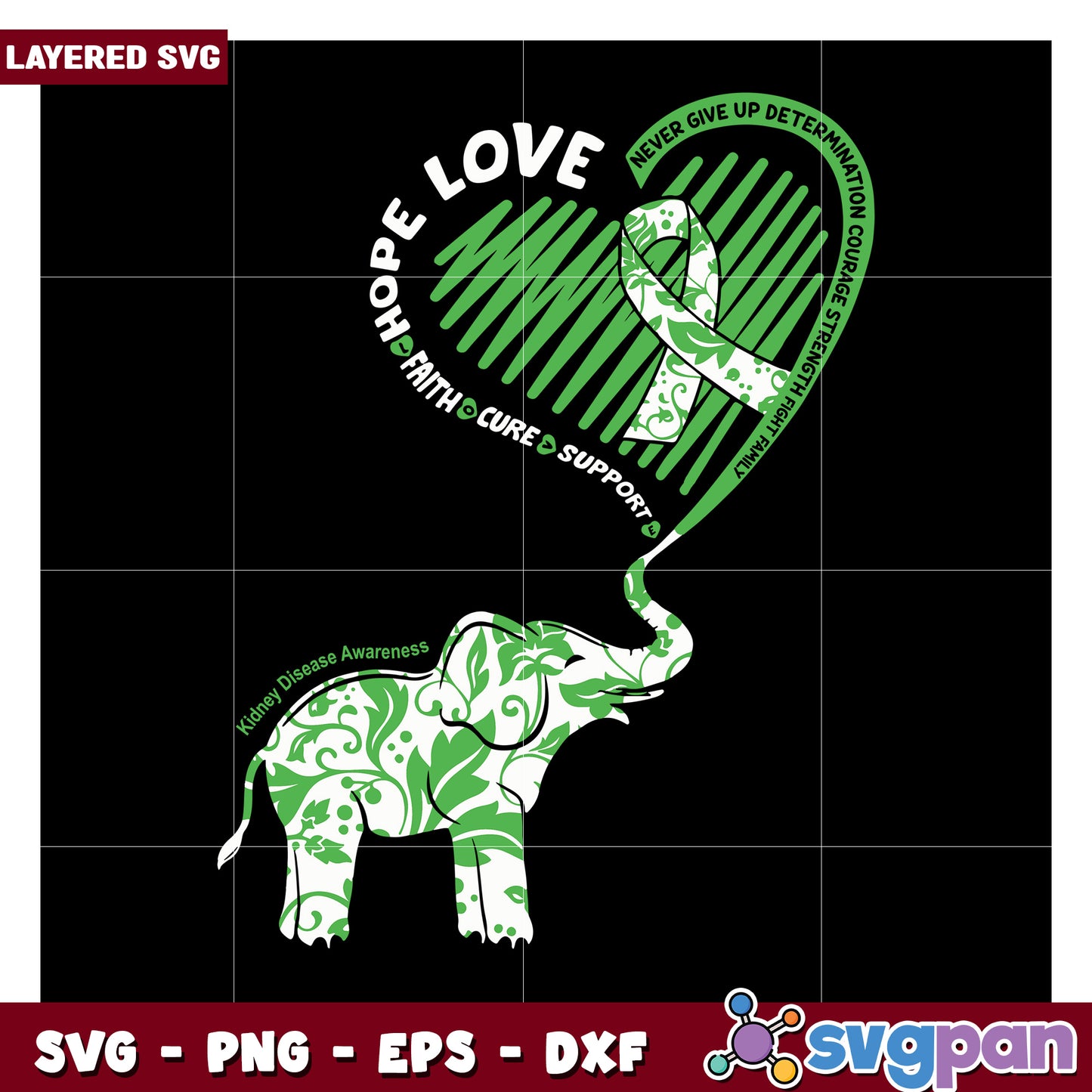 Elephant design for kidney disease awareness, hope and love message