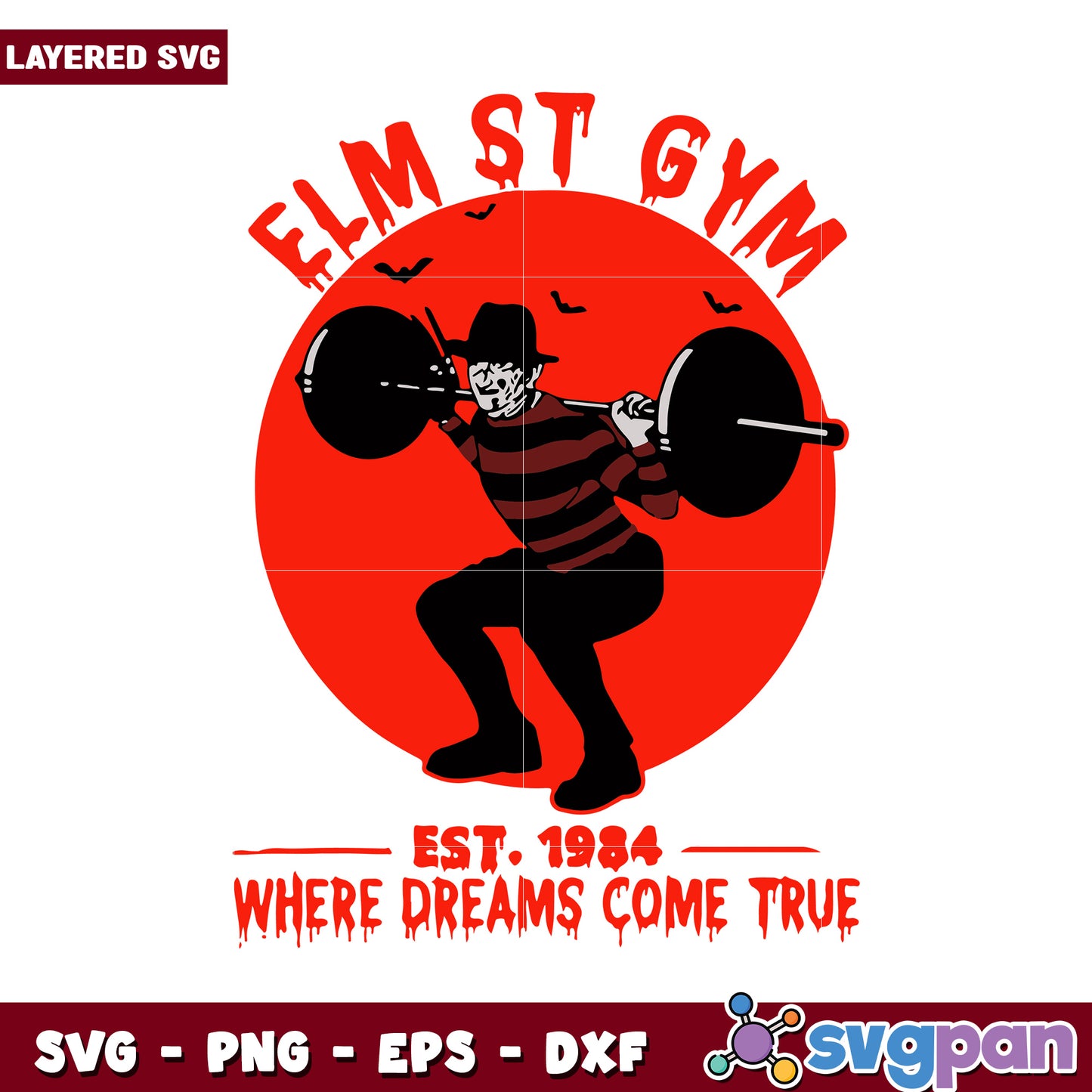 Elm St Gym SVG Design, Fitness and Horror Theme Art 1984