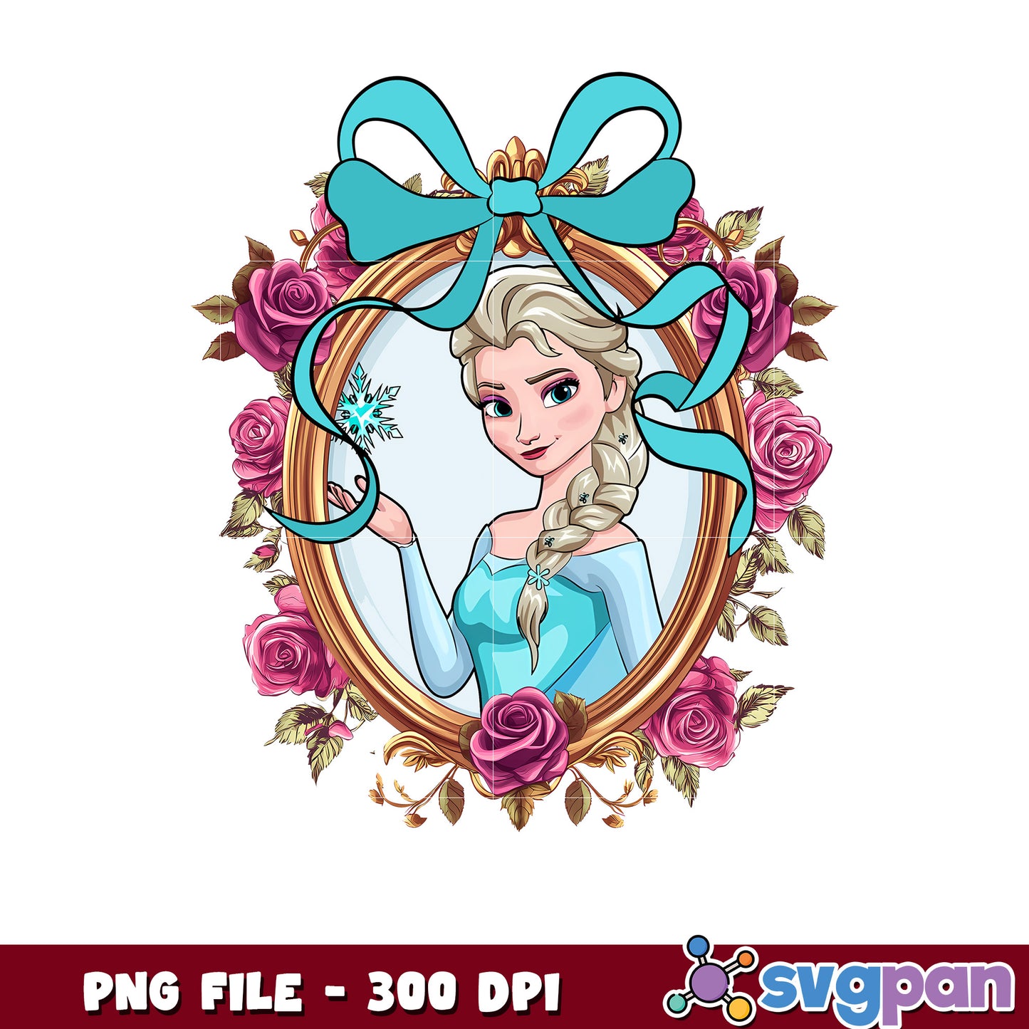 Elsa PNG Floral Frame, Princess Art