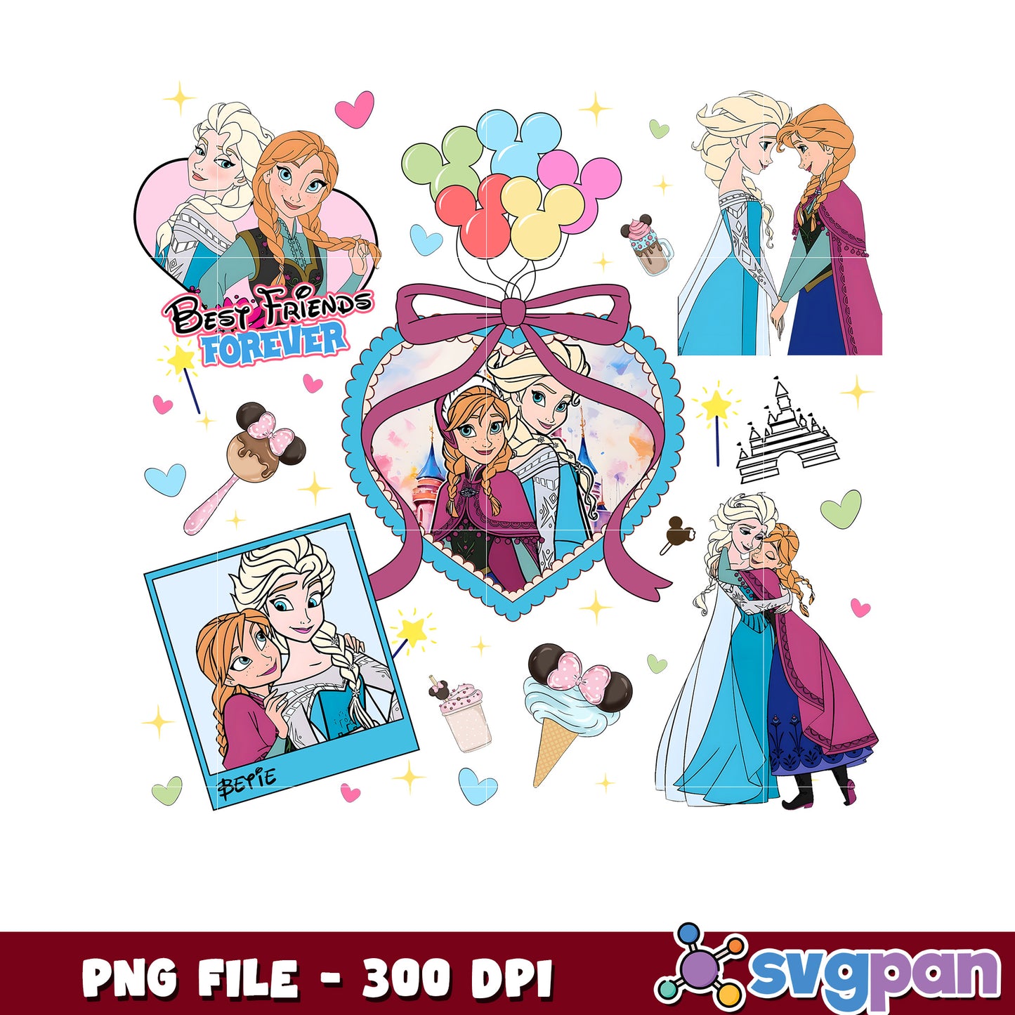 Elsa and anna princess picture frame png, disney characters png, disney princess png
