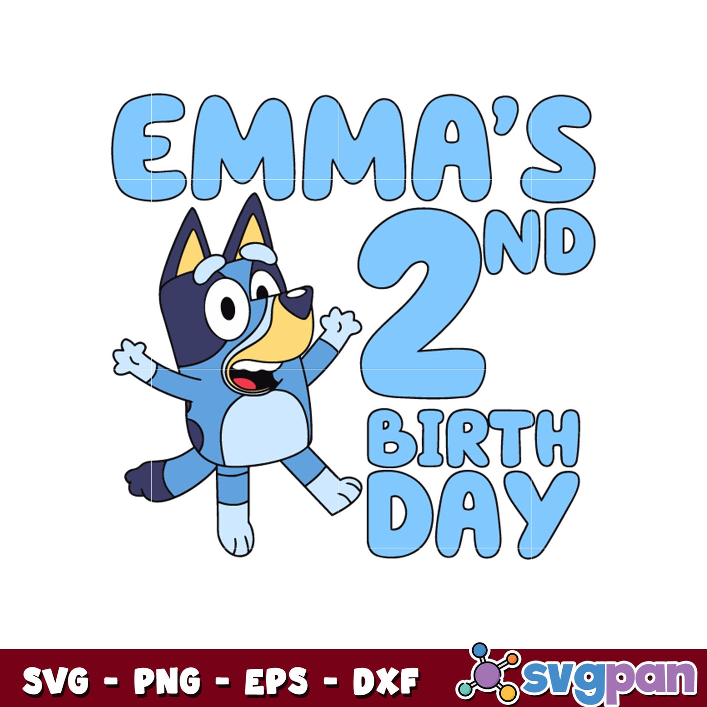 Emma's 2nd birth day bluey dog svg, bluey cartoon svg, bluey svg