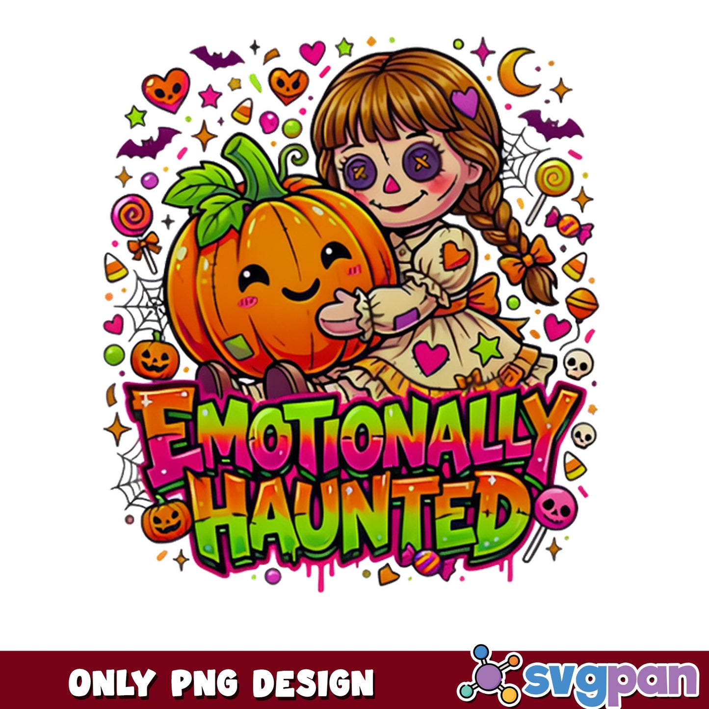 Emotionally Haunted Halloween PNG, Spooky Doll Pumpkin PNG, Halloween PNG