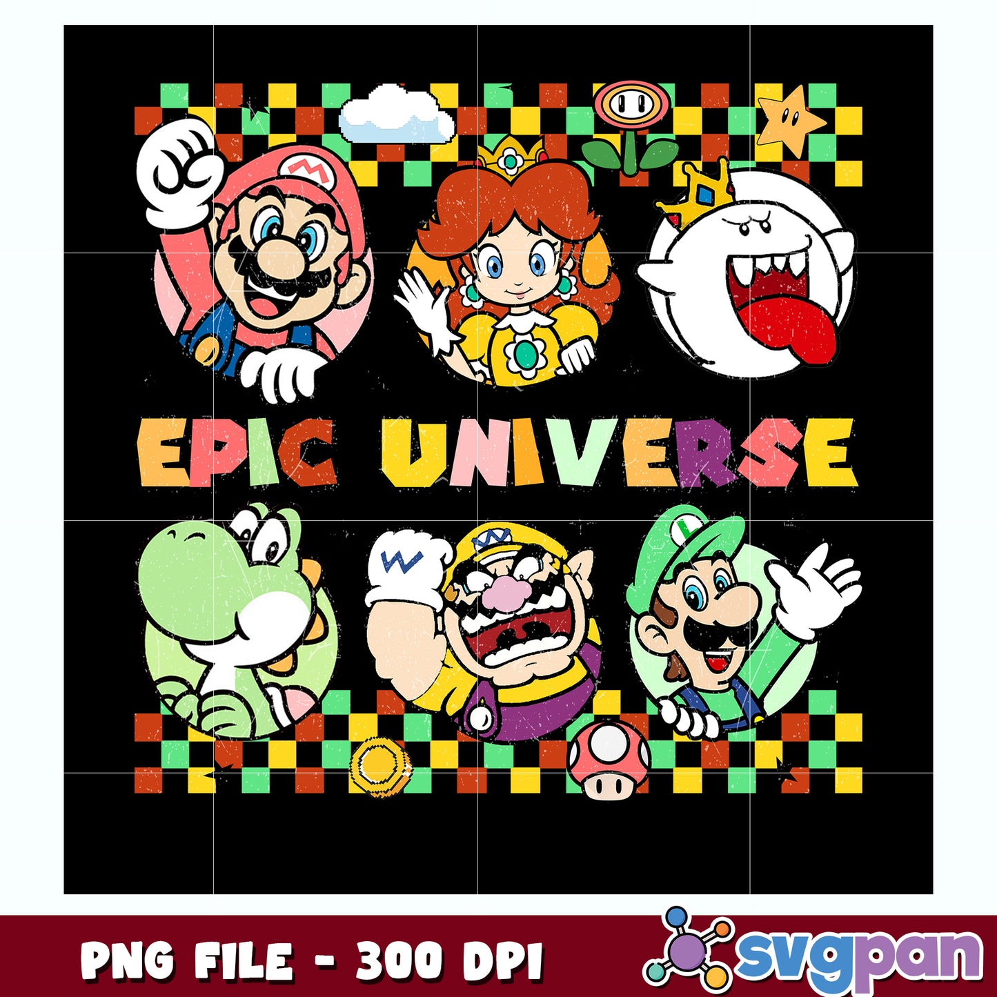 Epic universal cute design png, mario chracters png, father day png