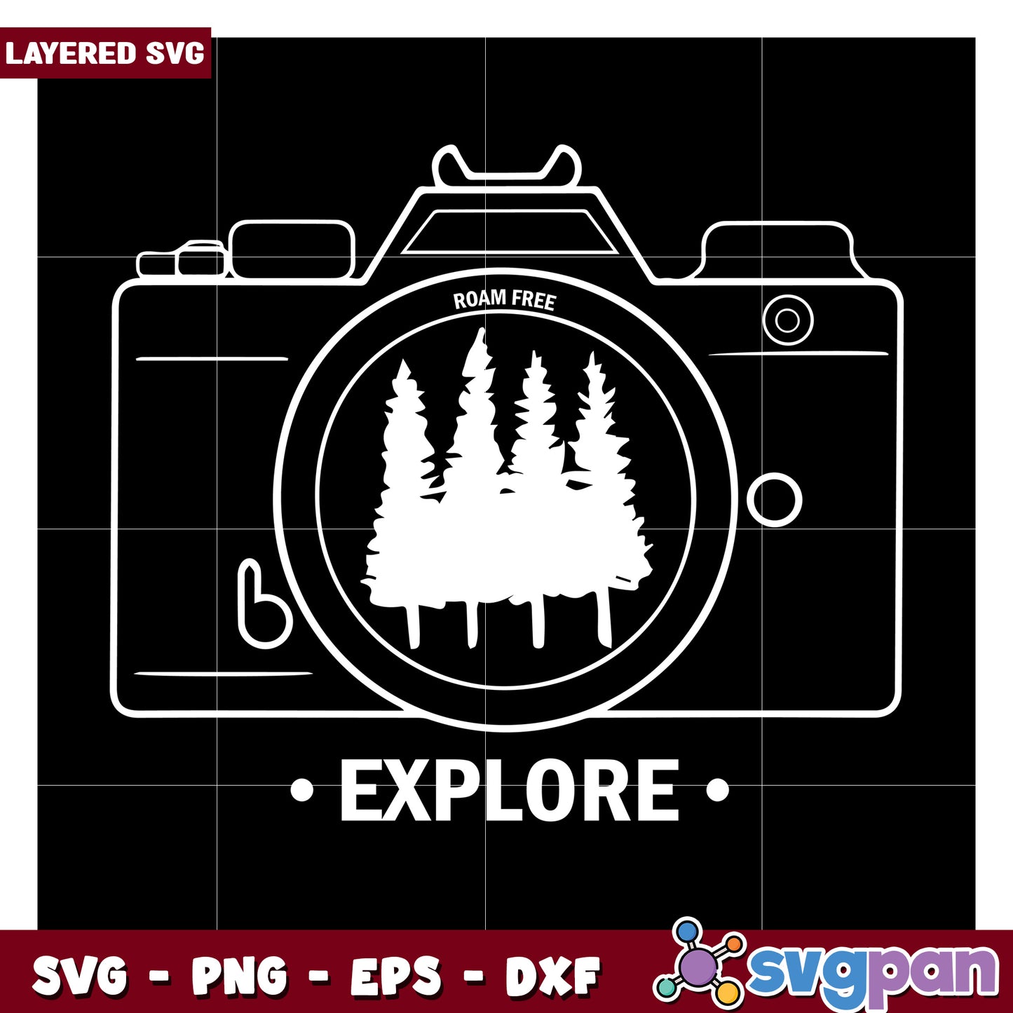 Explore the world with our layered SVG camera design, perfect for adventurers and photographers.