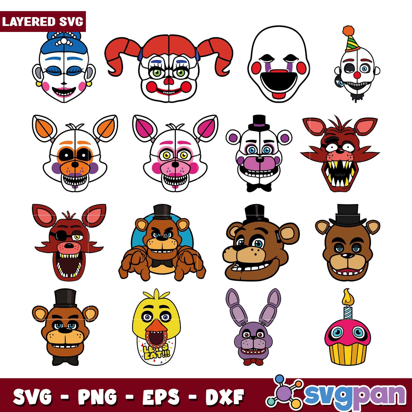 FNAF Layered SVG Bundle Faces