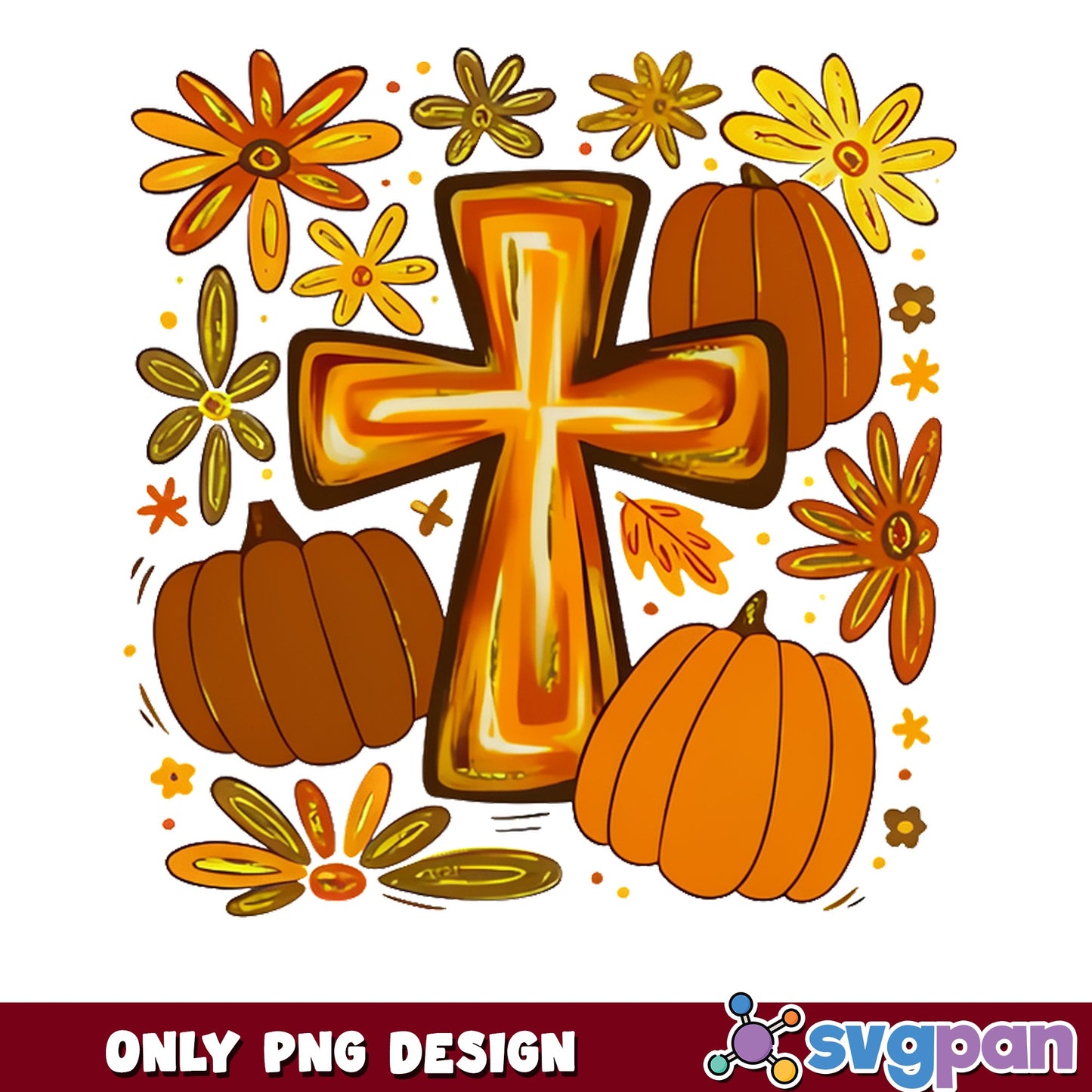 Fall Cross Pumpkin PNG, Autumn Floral Christian PNG, Thanksgiving PNG