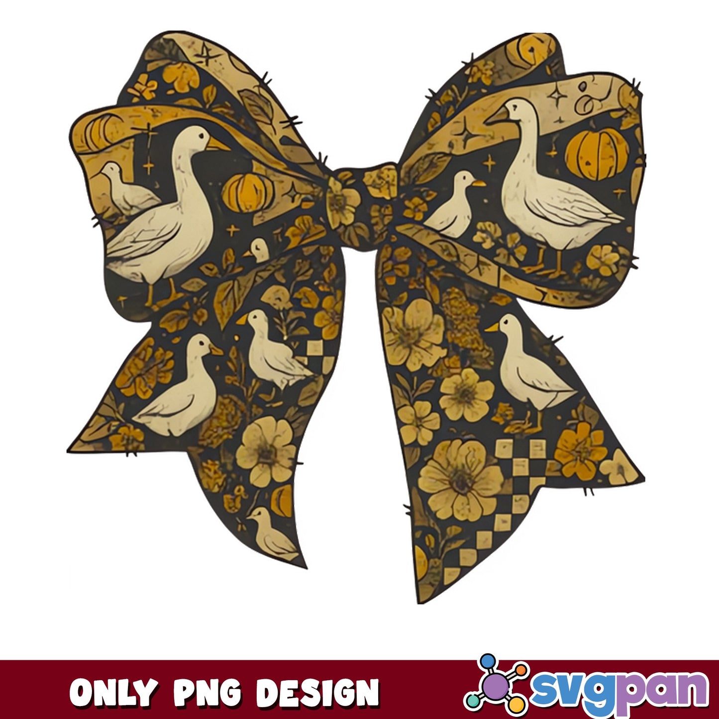 Fall Goose Coquette Bow PNG, Pumpkin Floral Bow, Autumn PNG