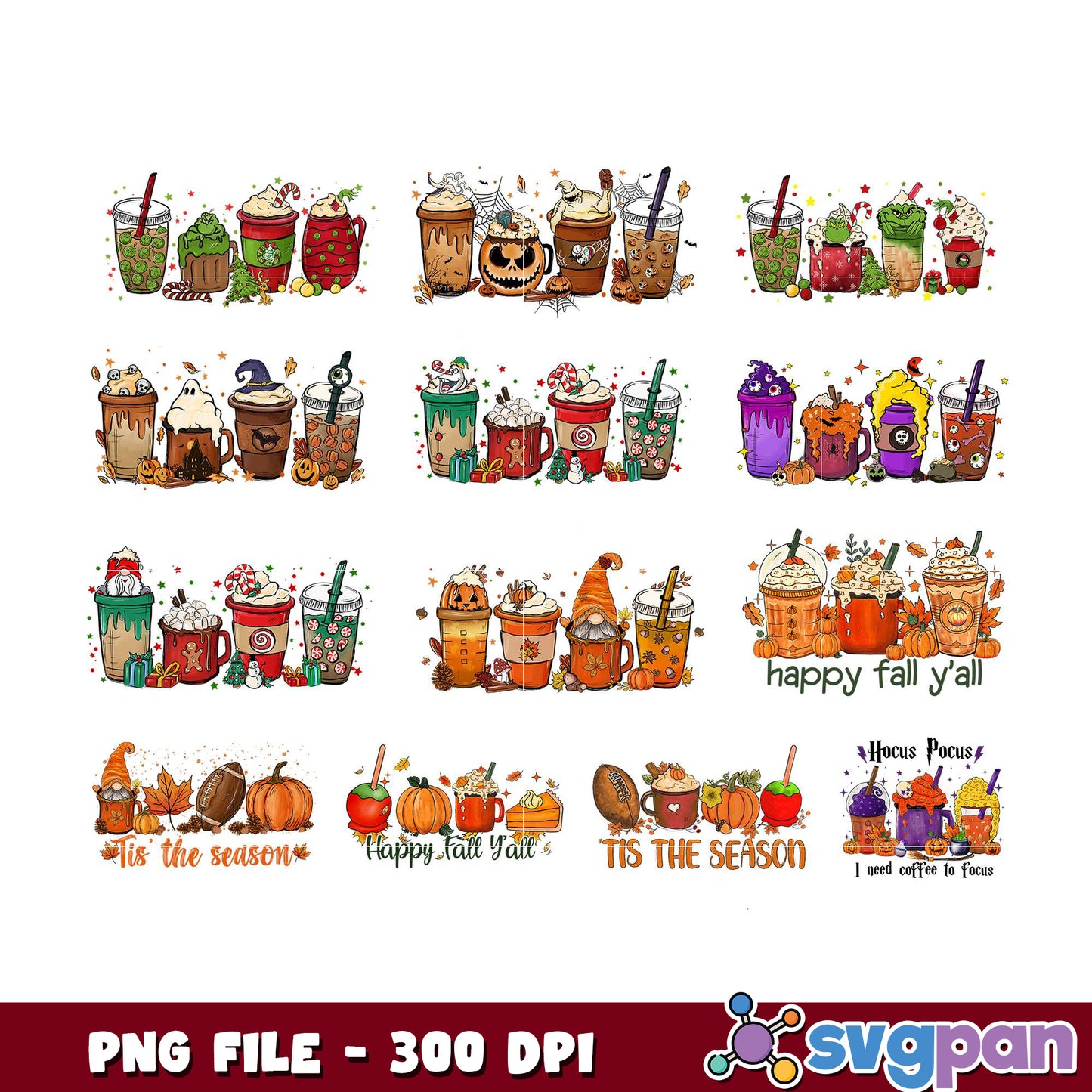 Fall & Halloween Coffee PNG Bundle