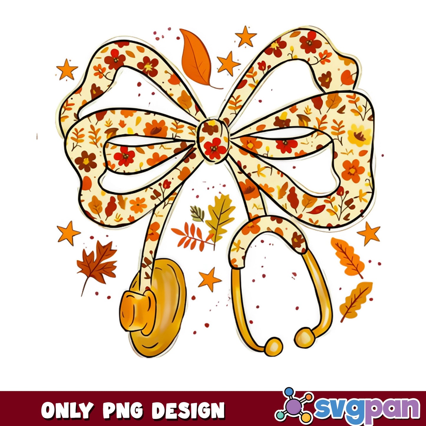 Fall Nurse Stethoscope Bow PNG, Autumn Nurse PNG, Fall Leaves PNG