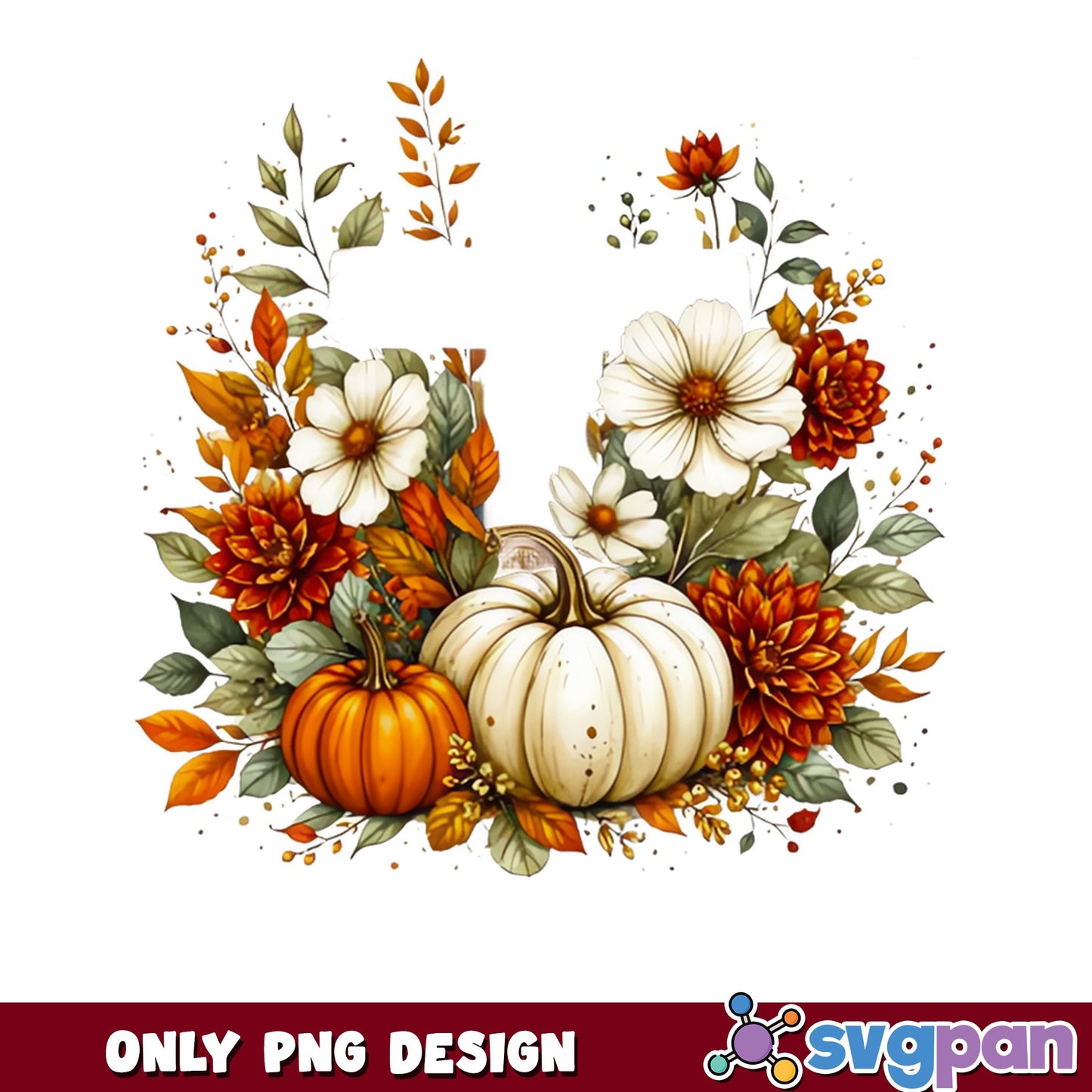 Fall Pumpkin Floral PNG, Autumn Wildflower Bouquet PNG, Thanksgiving PNG