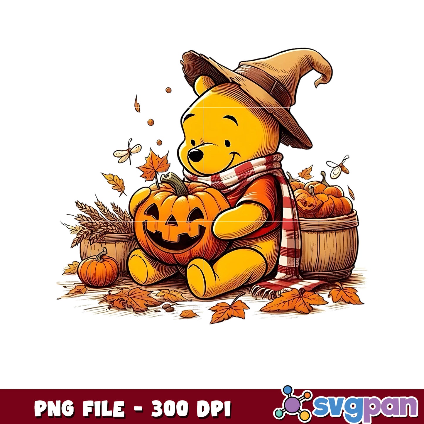 Fall pooh pumpkin png, spooky autumn png, fall season png