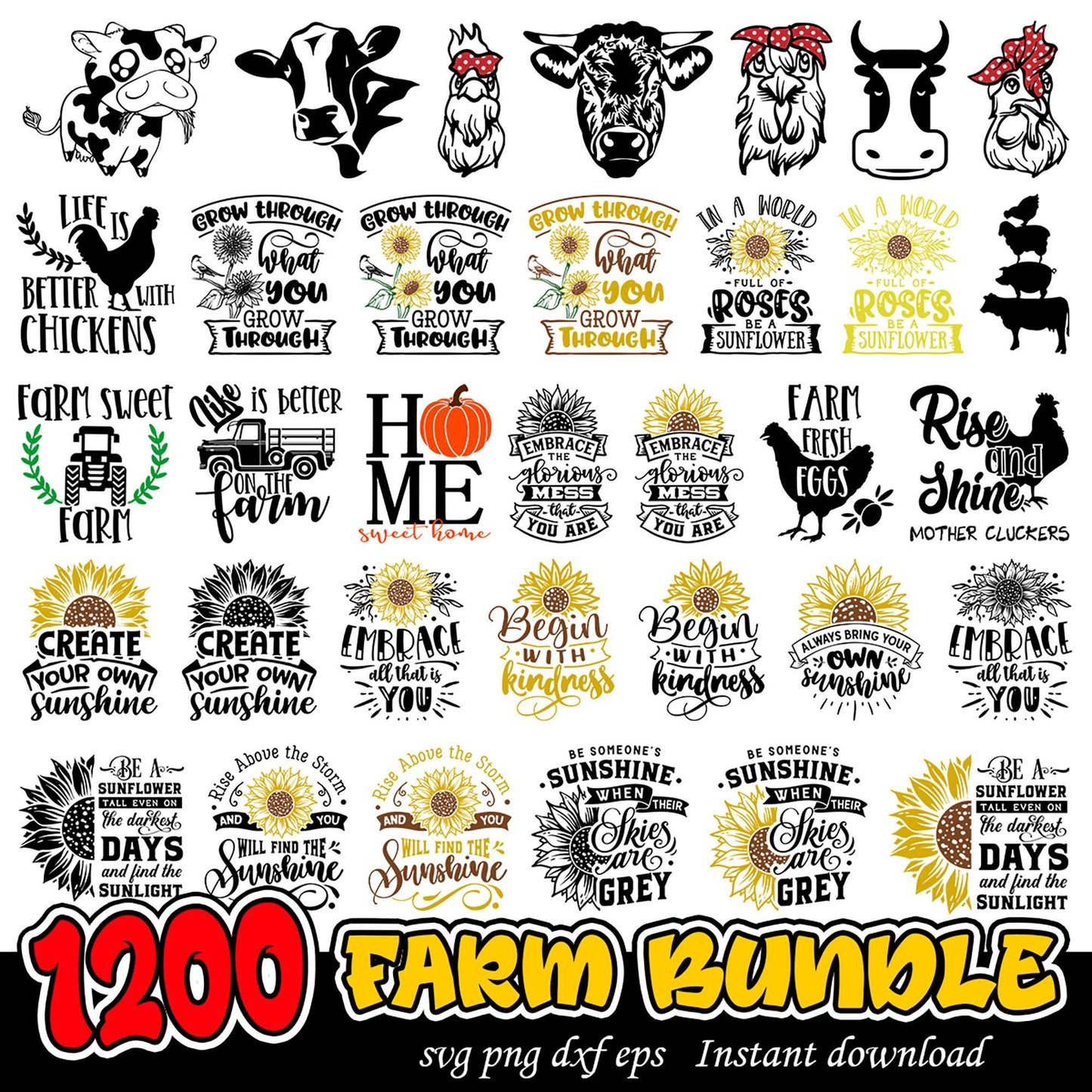 Farm-themed SVG Bundle 1200 Designs for Instant Download
