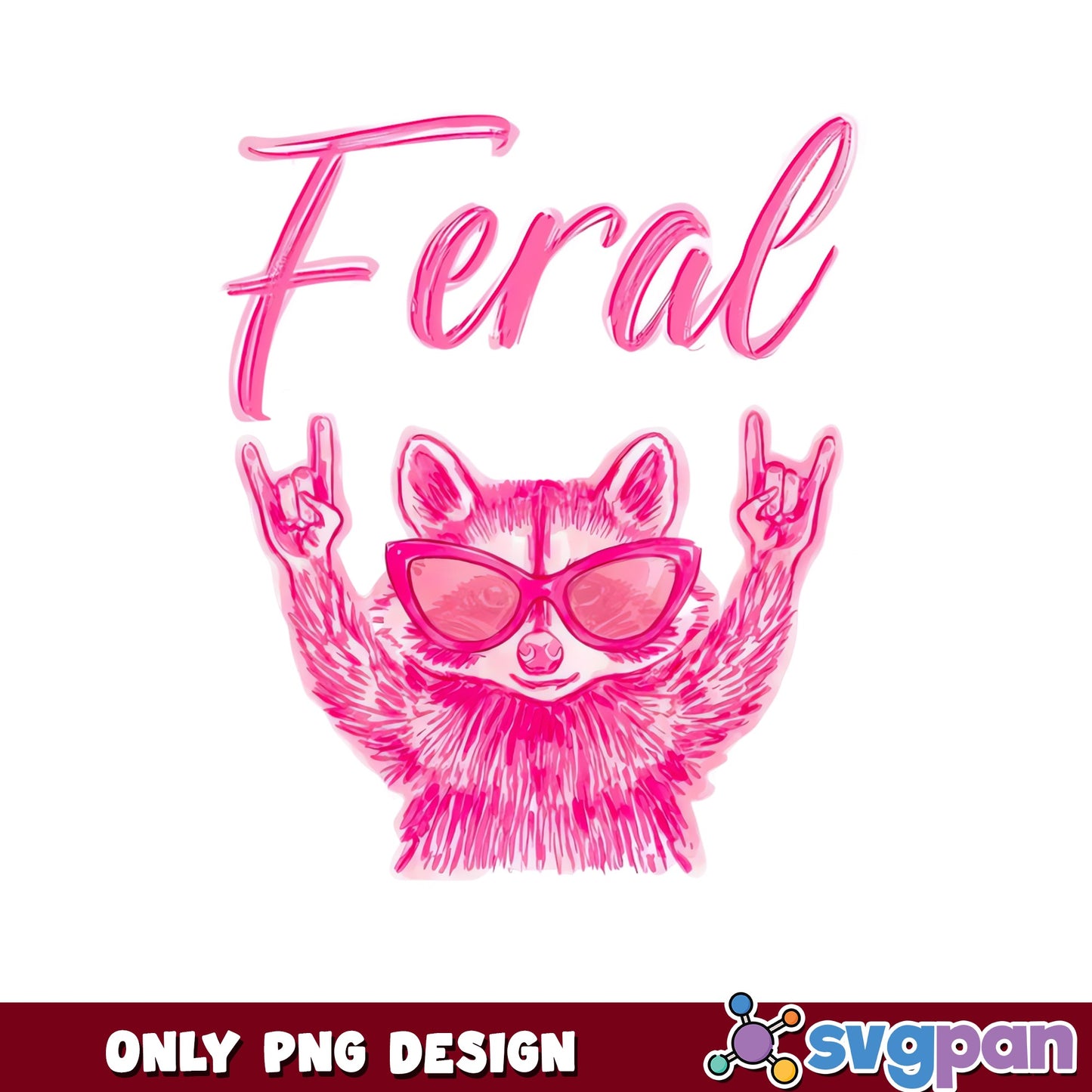 Feral Raccoon PNG, Funny Raccoon Shirt Design, Pink Raccoon PNG