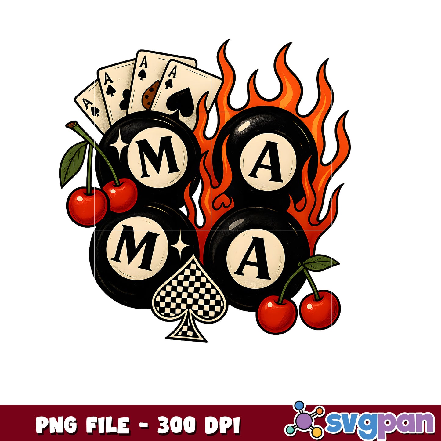 Flaming Mama Pool Balls PNG 300 DPI