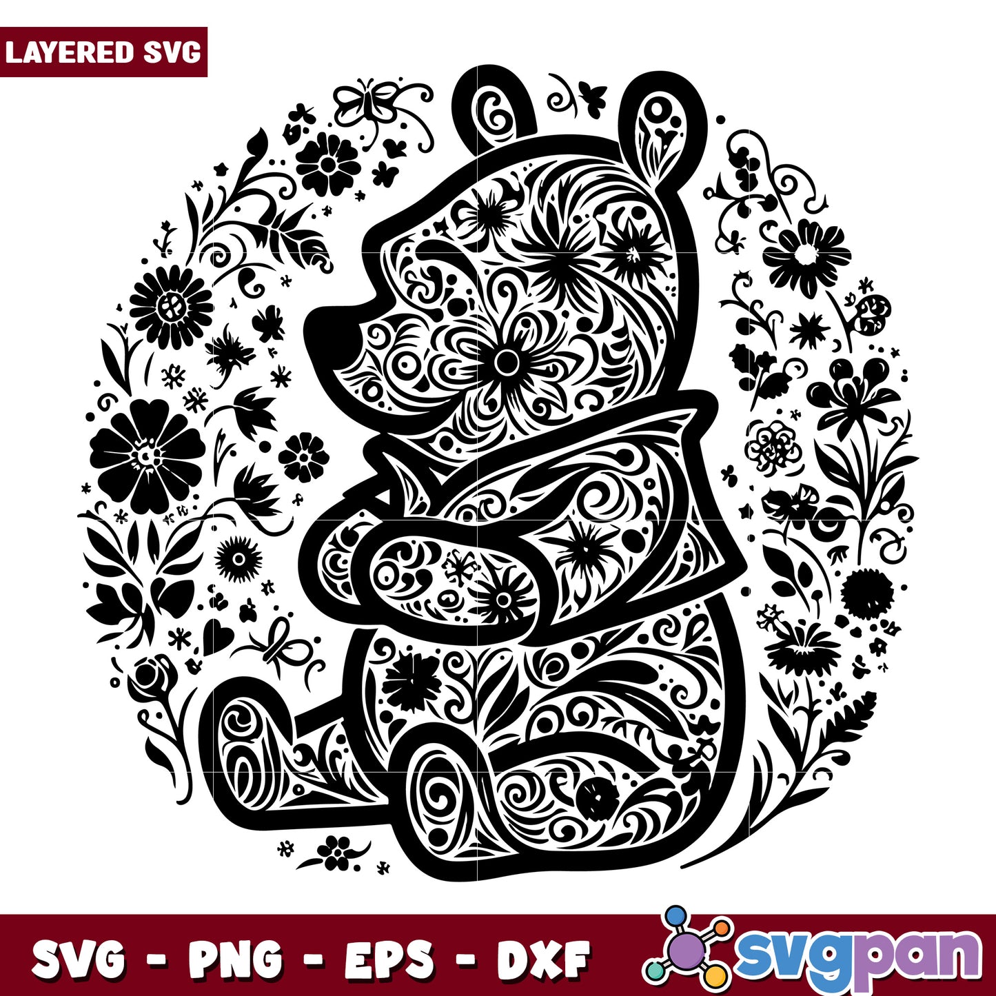 Floral Bear SVG Art Design for Creative Projects