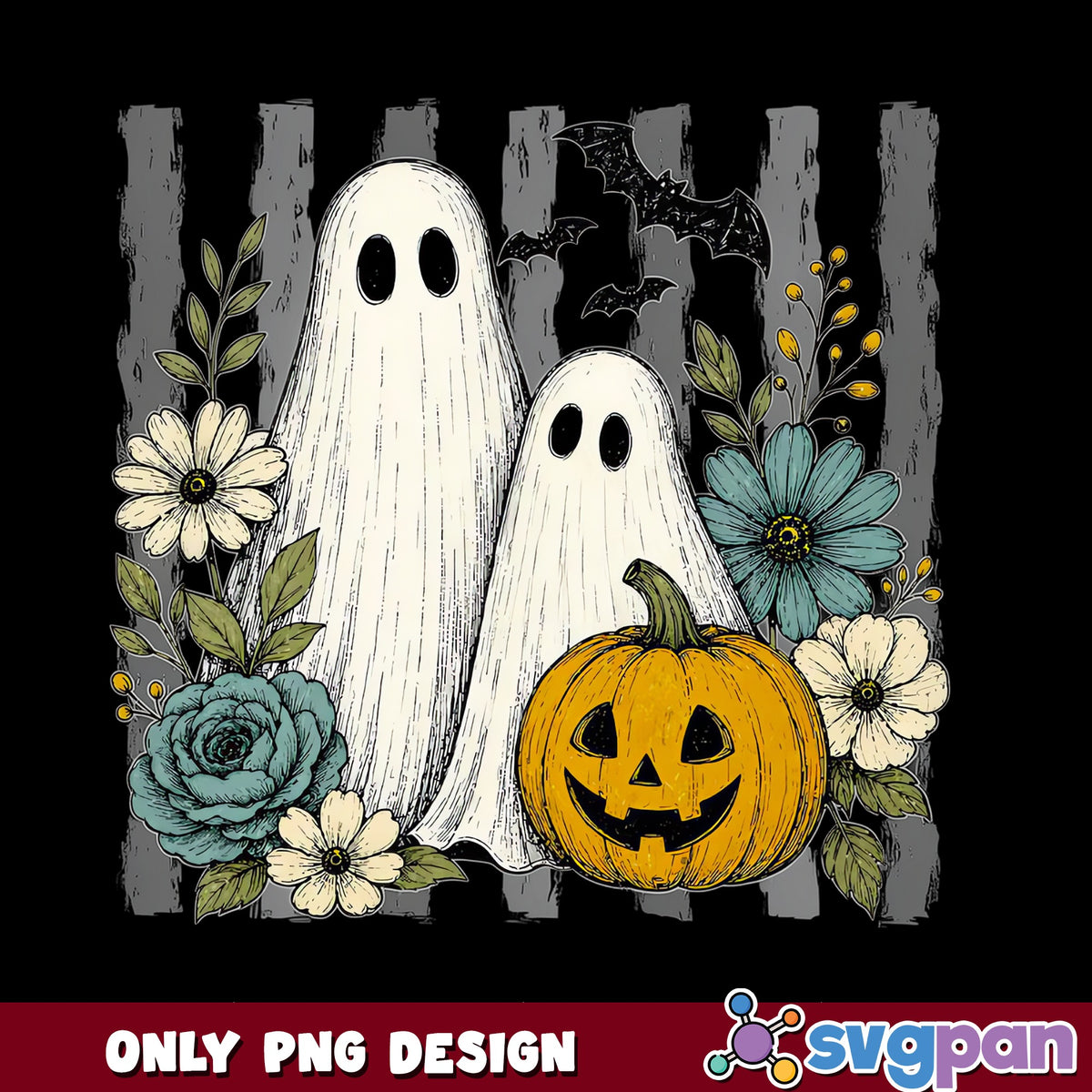Floral Ghost Pumpkin Halloween PNG, Spooky Ghost PNG, Halloween PNG