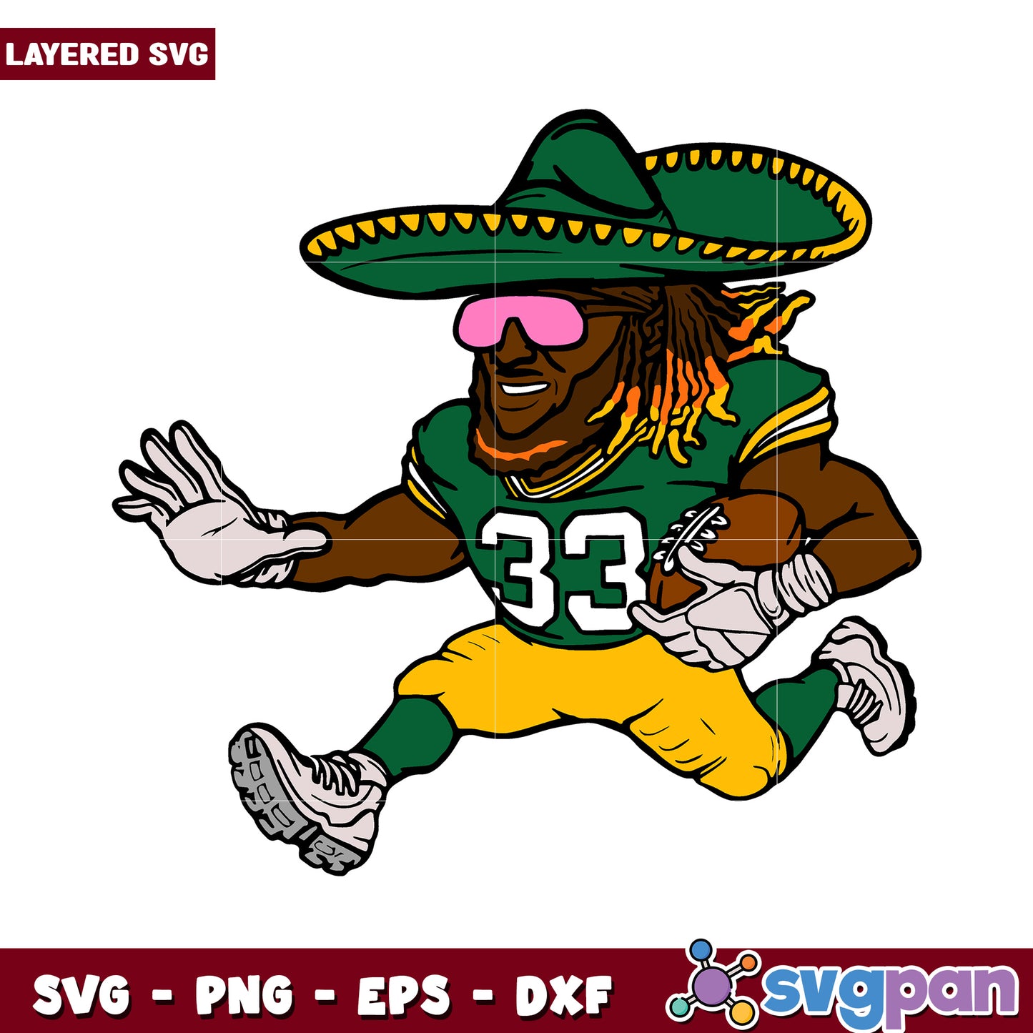 Football player in sombrero, colorful SVG design for crafting