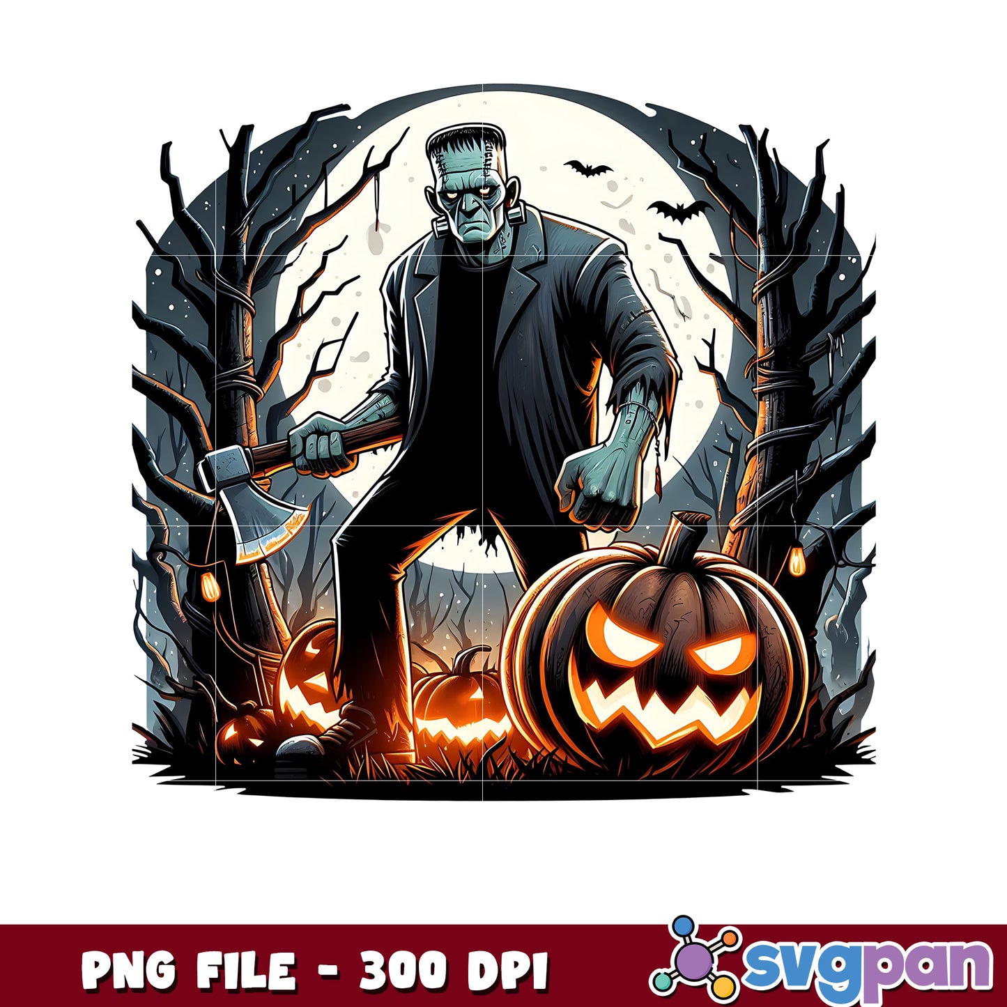Frankenstain in the forest png, trick or treat png, halloween holiday png