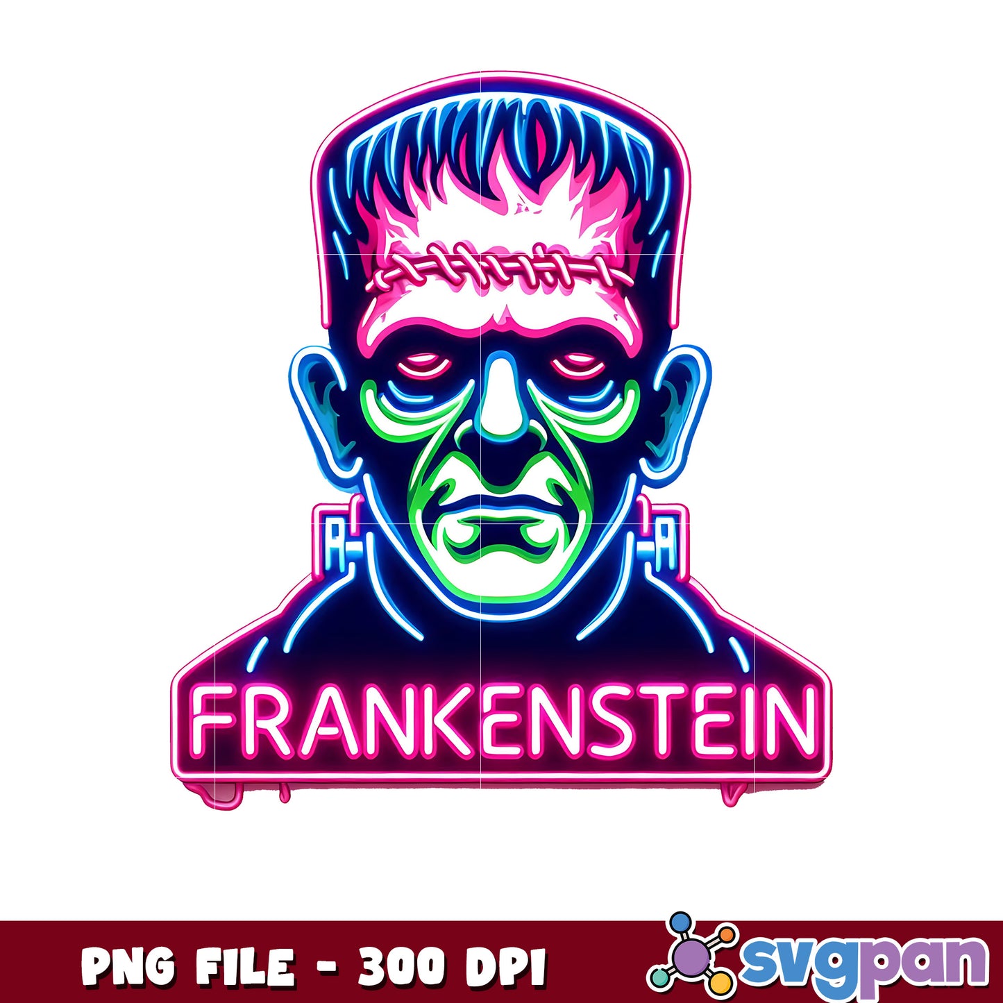 Frankenstein neon design png, halloween design png, halloween pumpkin png