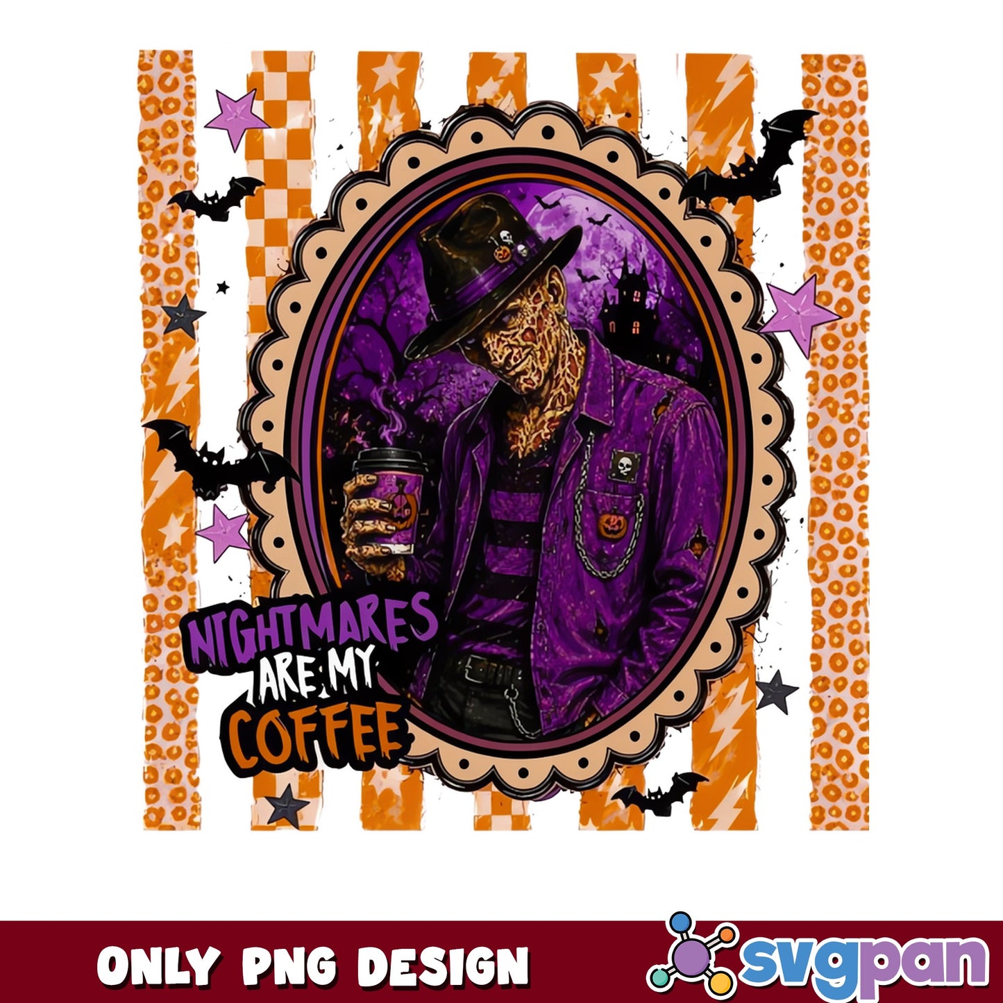 Freddy Krueger Nightmares Are My Coffee PNG, Halloween PNG
