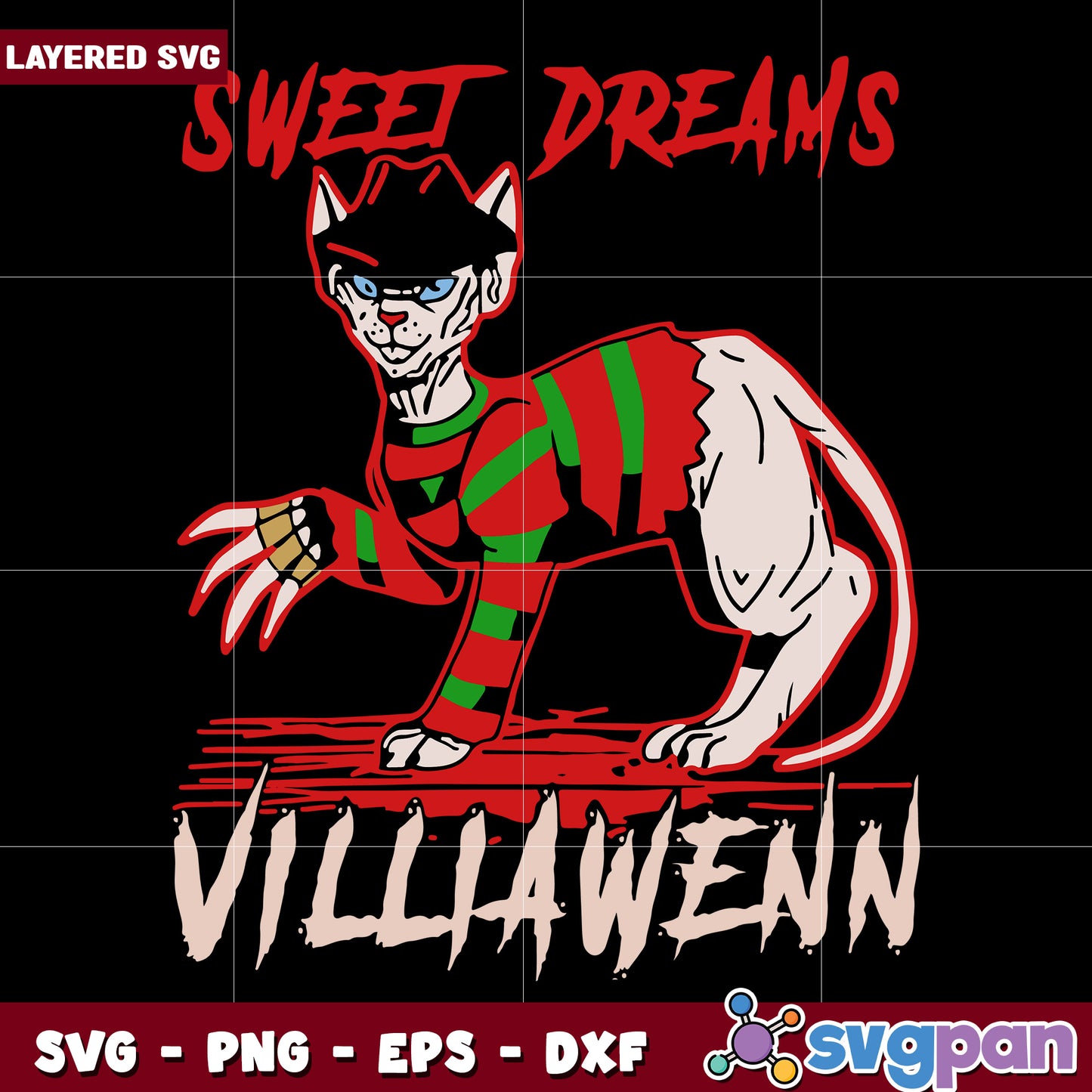 Freddy krueger cat sweet dreams villianwenn halloween svg, halloween killers nights svg, spookycharacters svg
