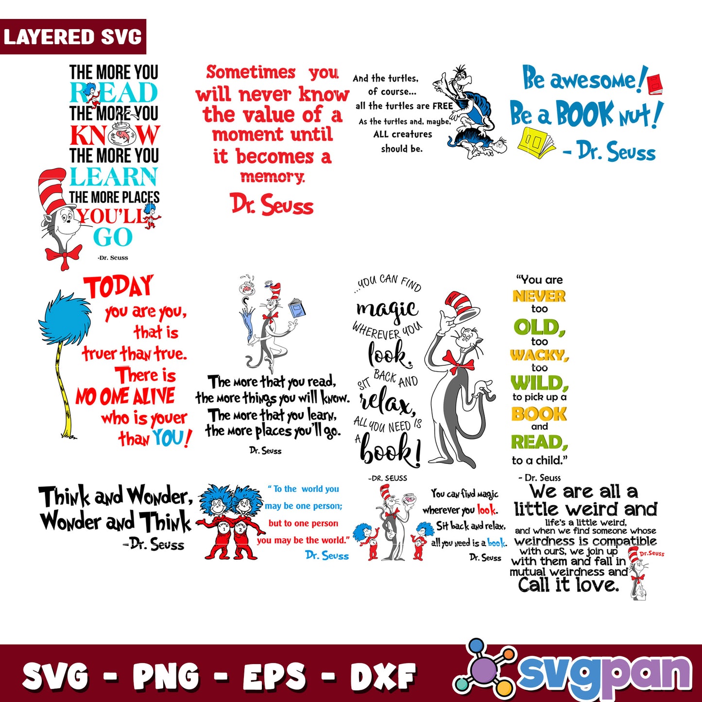Fun Dr Seuss Inspired Quote SVG Bundle for Crafts