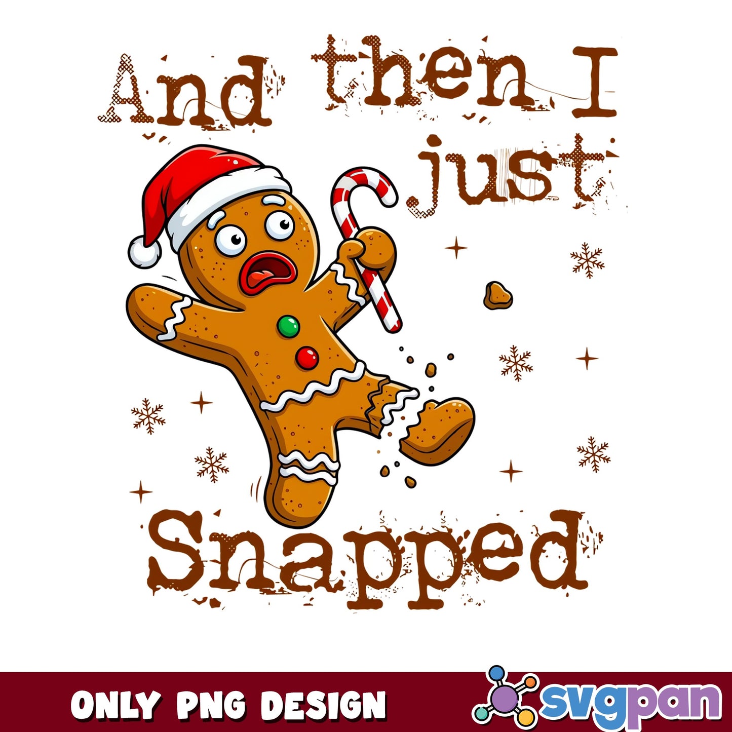 Funny Gingerbread Man Christmas PNG, Snapped Cookie PNG, Holiday PNG