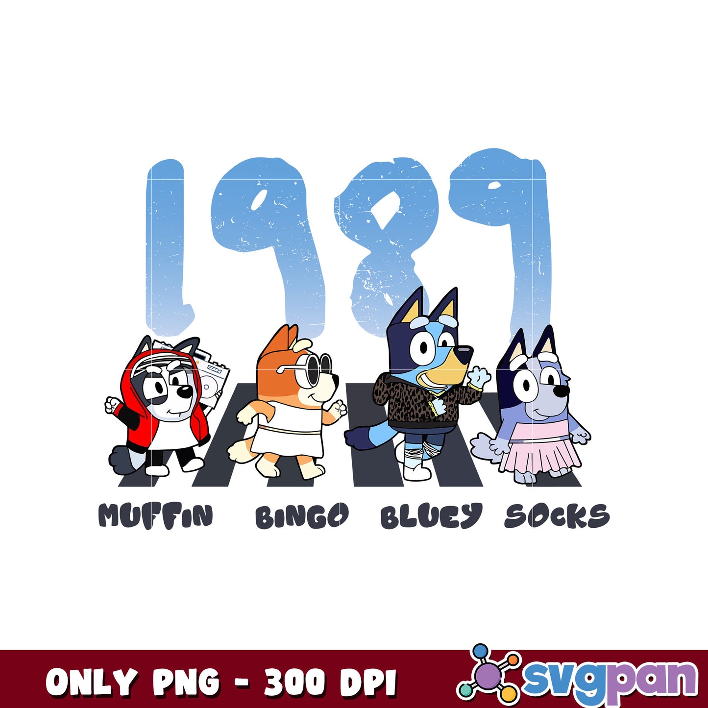 Funny bluey characters 1989 cartoon png, bluey and friends png