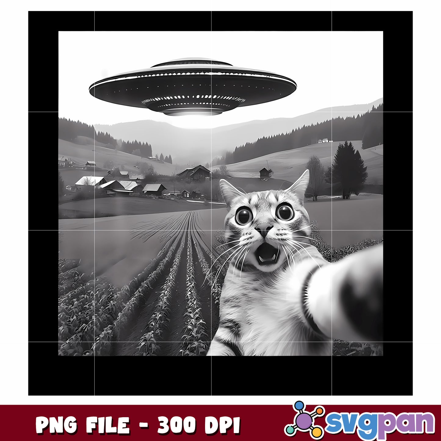 Funny cat and ufo png, cute alien cat png, whimsical space design png