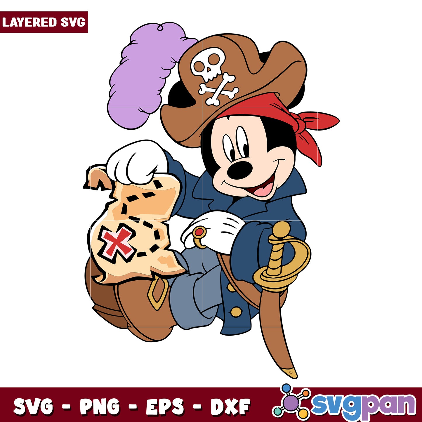 Funny mickey mouse pirate with the map design svg, mickey mouse toys svg, disney movie png