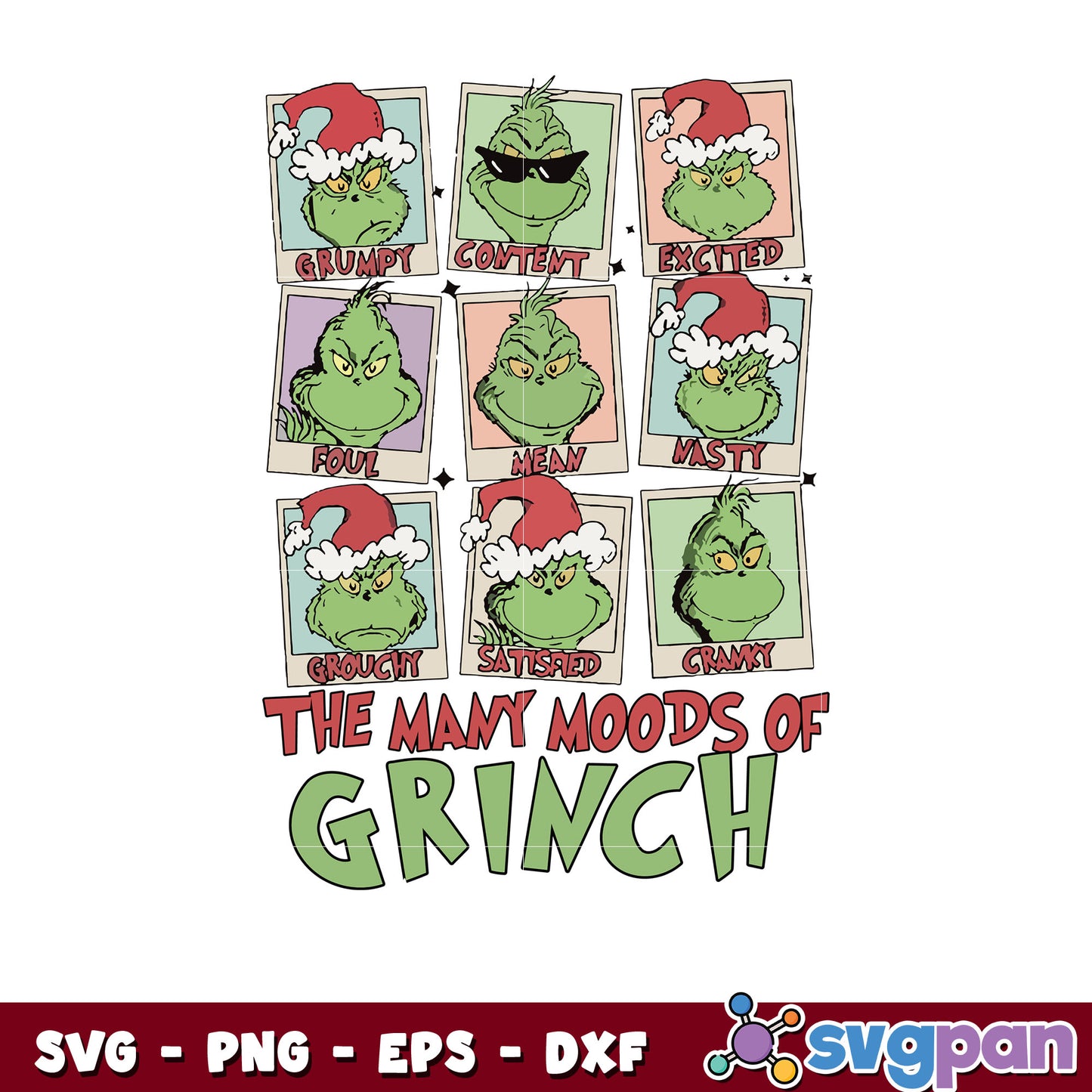 Funny the many Moods Of grinch svg