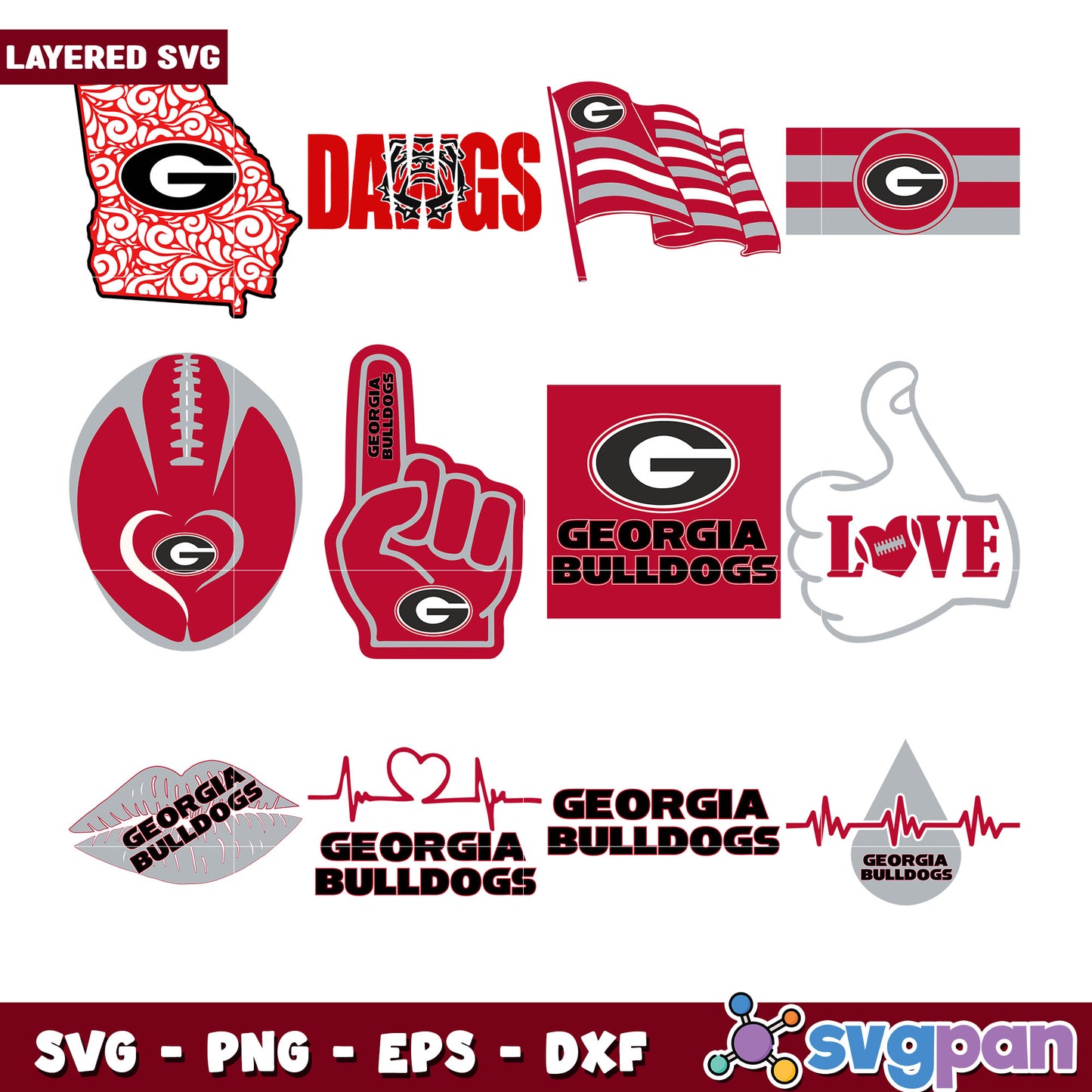 Georgia Bulldogs SVG Bundle Layered Designs