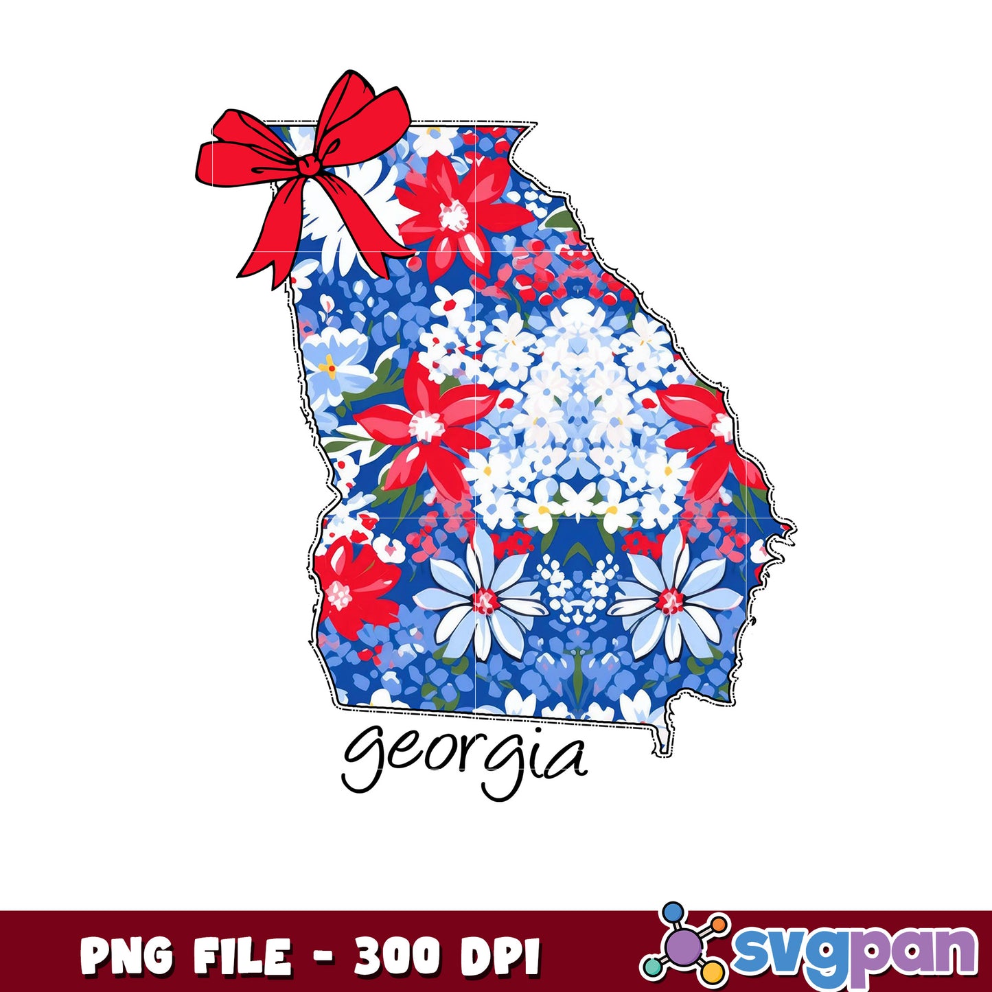 Georgia Floral PNG 300 DPI State Map Design