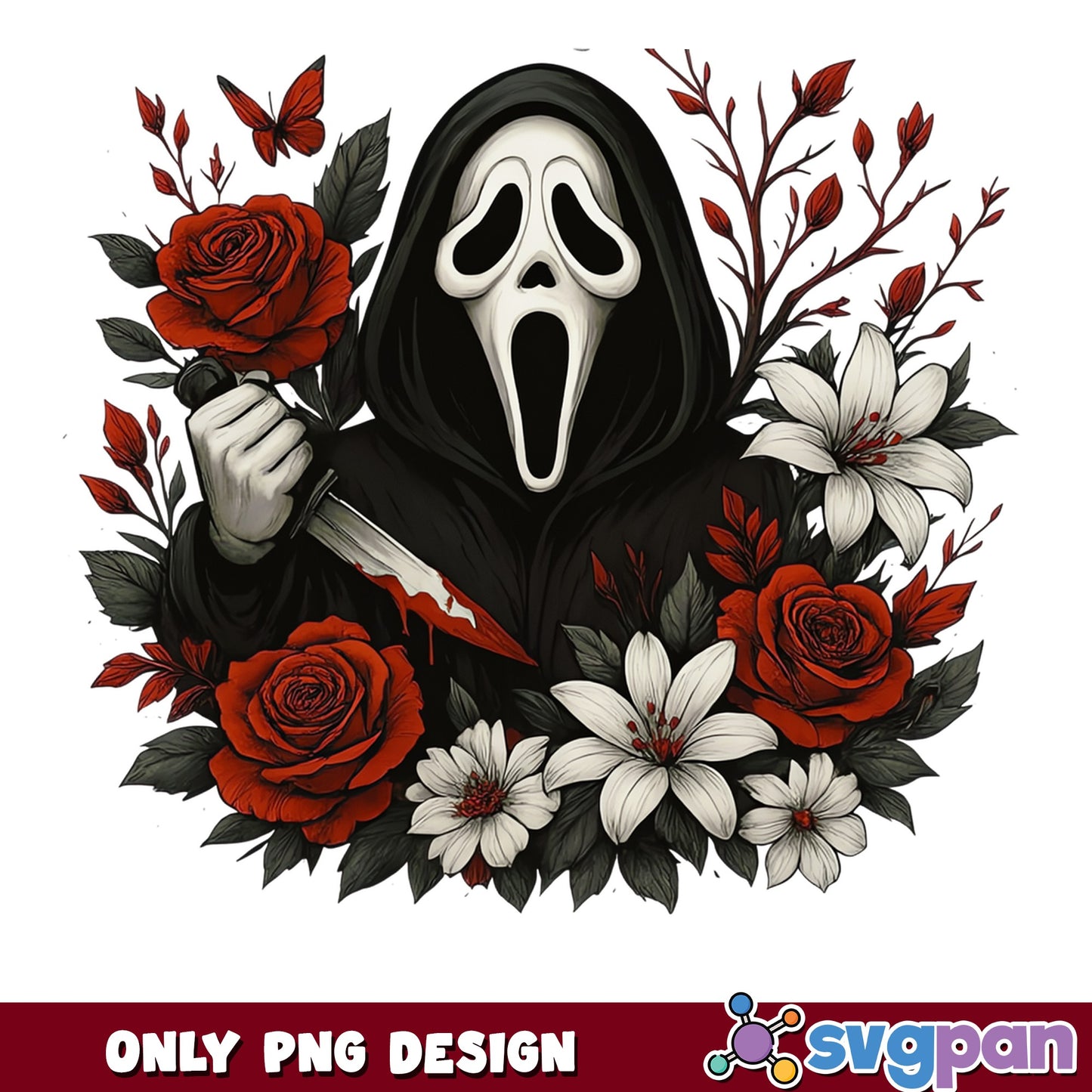 Ghostface Floral Horror PNG, Scream Halloween PNG, Horror PNG