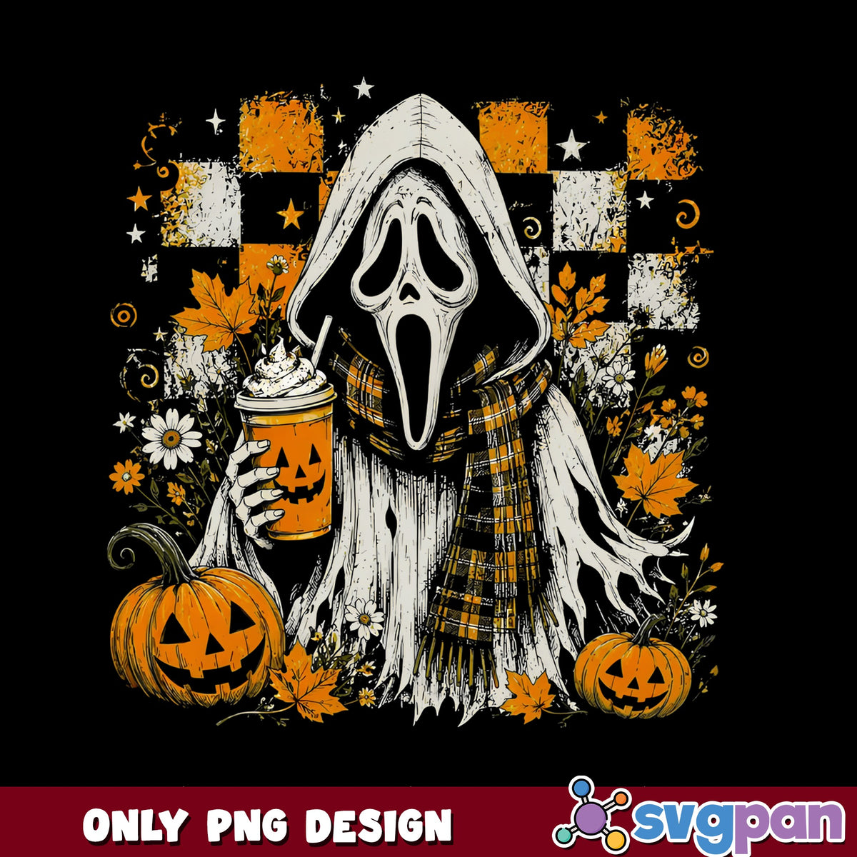 Ghostface Halloween PNG, Scream Ghost Pumpkin Latte PNG, Horror Fall PNG
