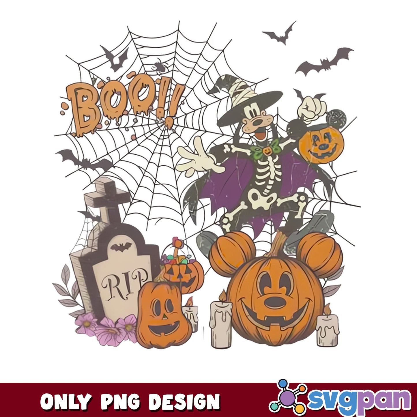 Goofy Boo Pumpkin Halloween PNG, Disney Skeleton PNG, Vintage Halloween PNG