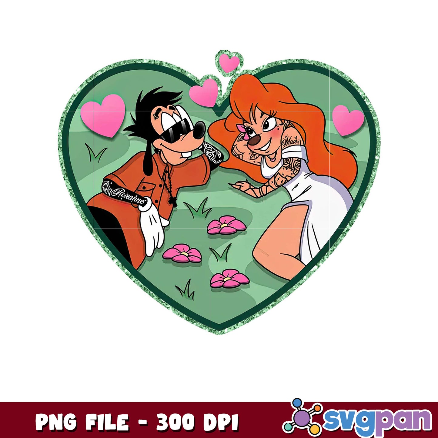 Goofy and Max heart design PNG file, perfect for crafts