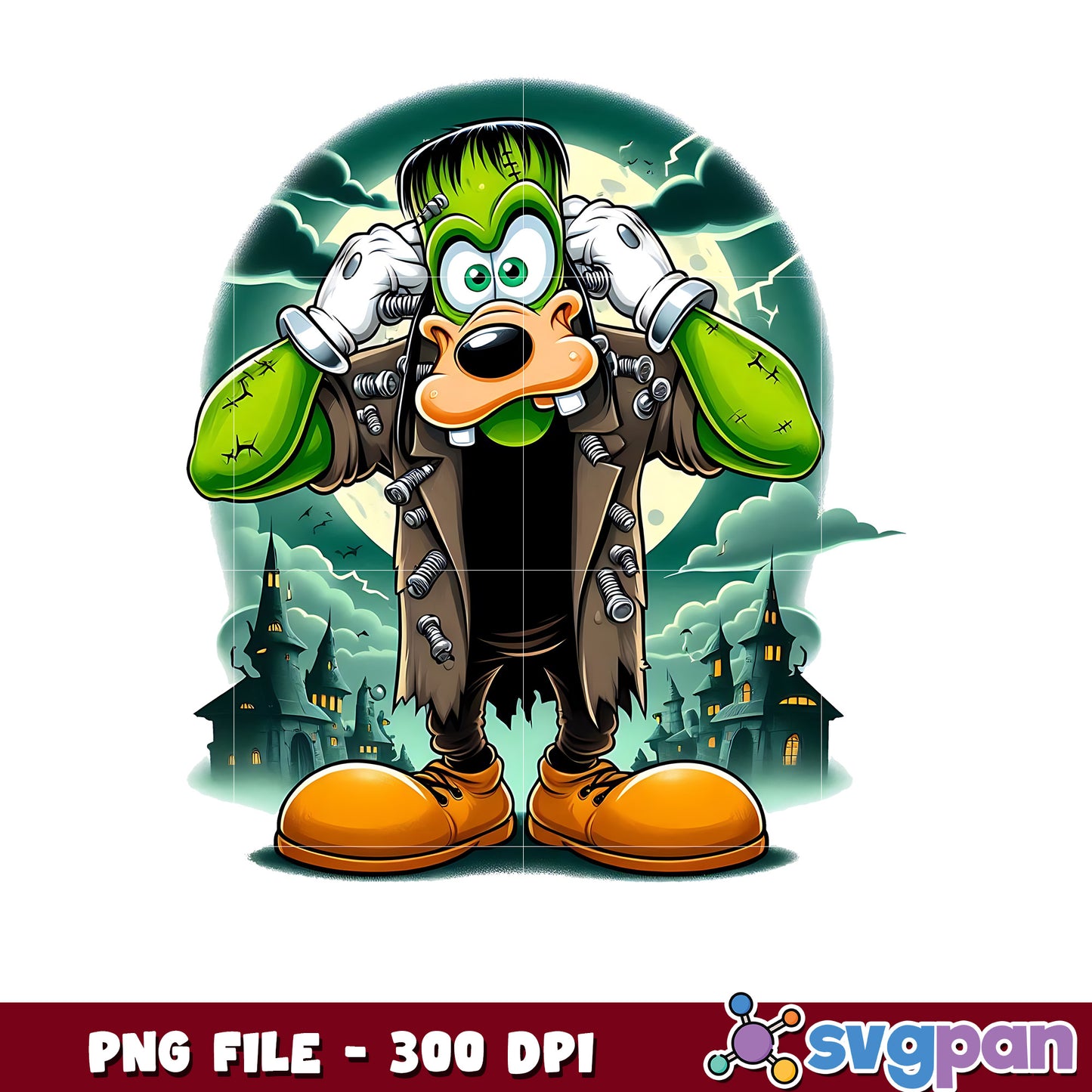 Goofy frankenstein png, happy halloween png, halloween decor png