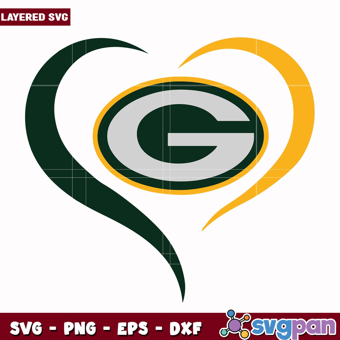 Green Bay Packers heart design svg, nfl scores svg, football packers svg