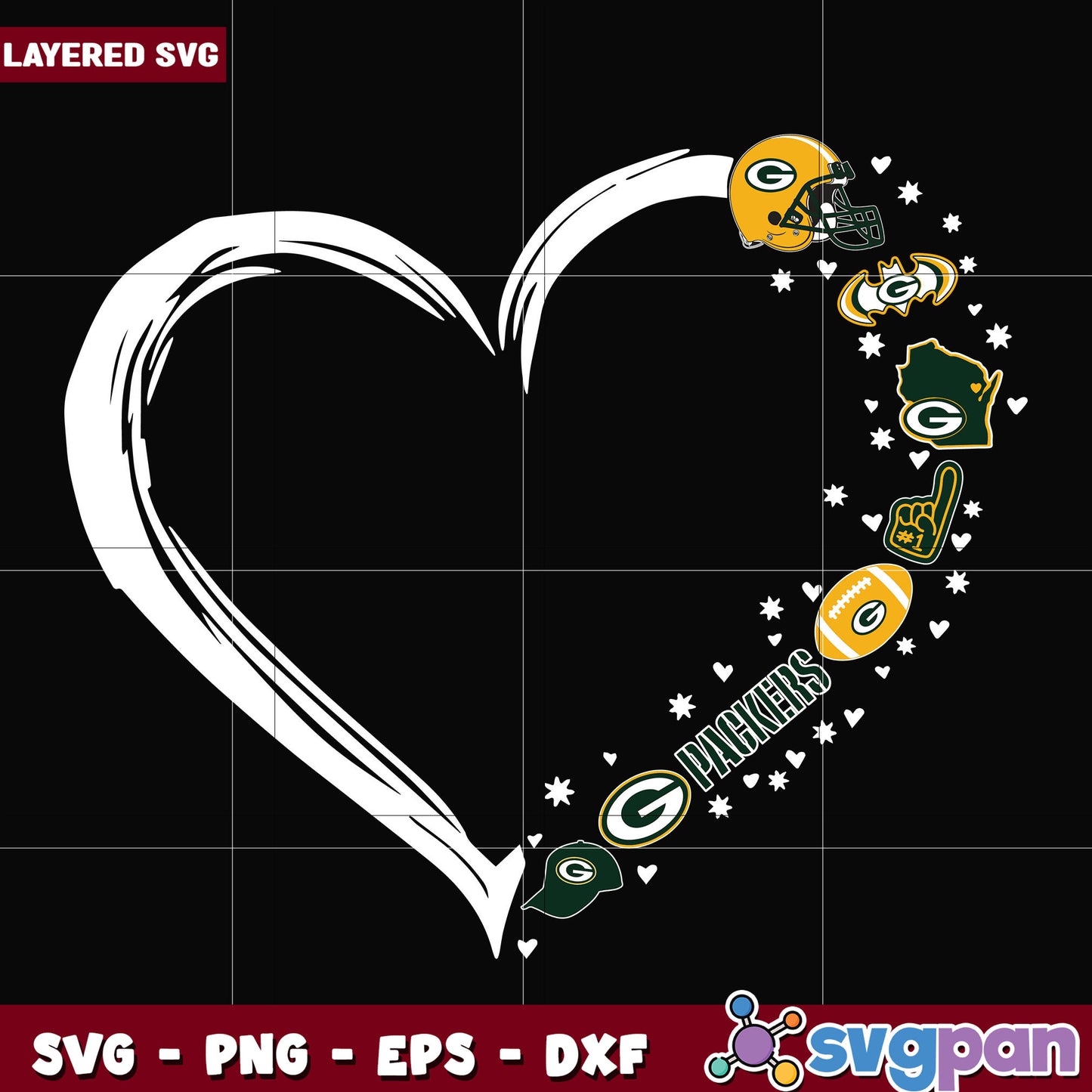 Green Bay Packers heart svg, nfl scores svg, football packers svg