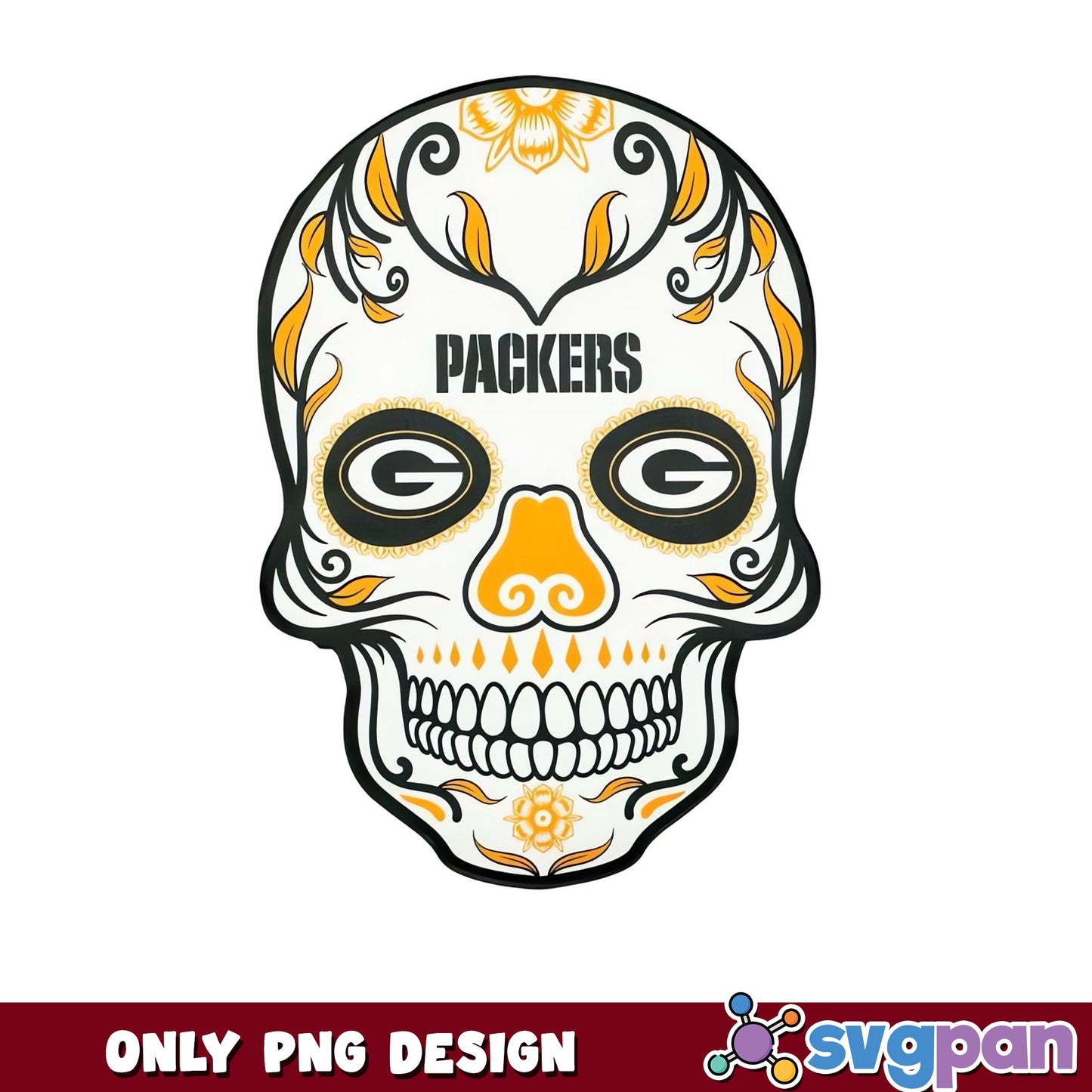 Green Bay Packers Sugar Skull PNG, NFL Skull PNG, Halloween PNG